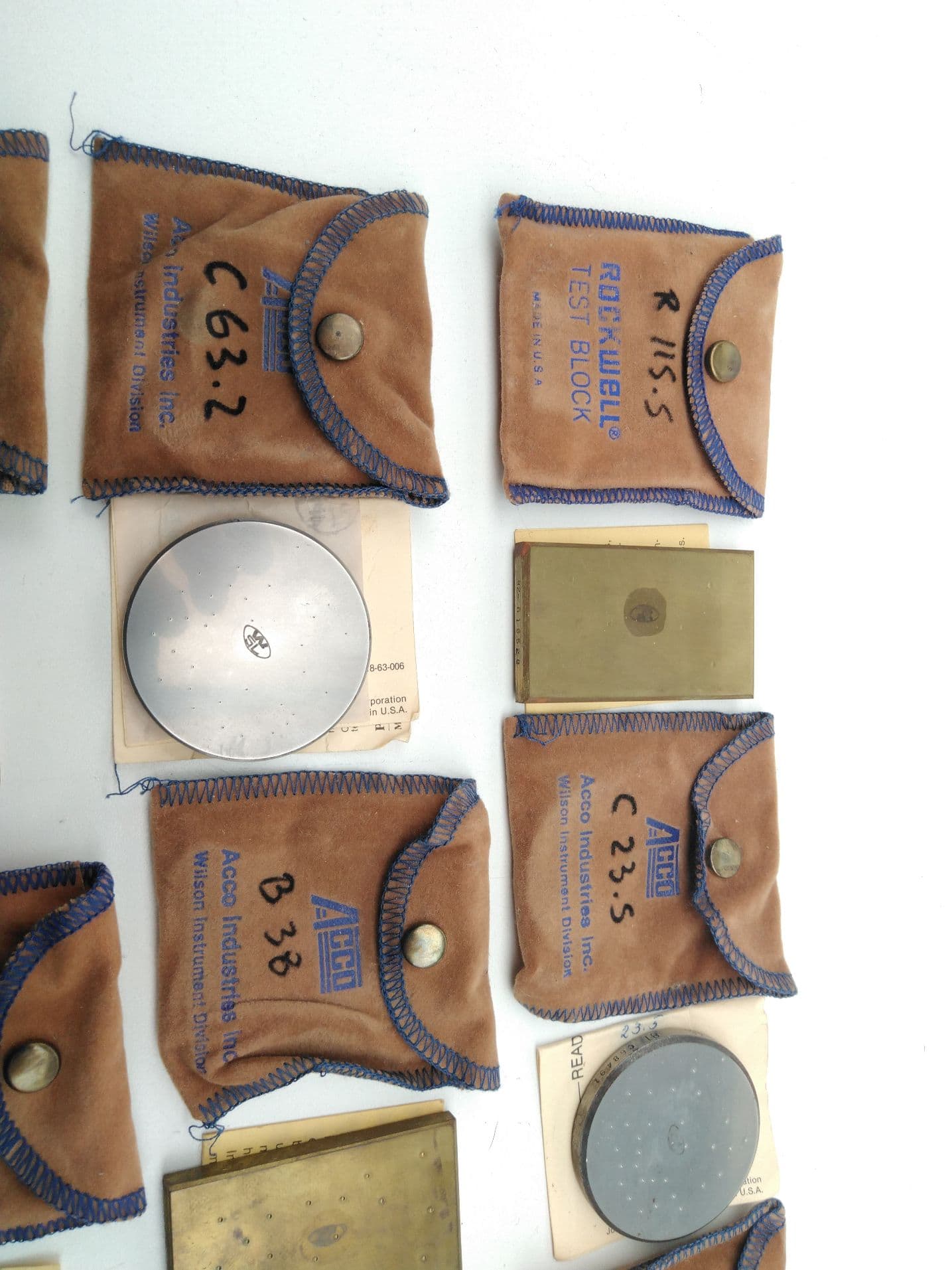 Wilson Instruments B,C,30T,30N,15T,R Rockwell Test blocks w/ Certs. 10pcs.