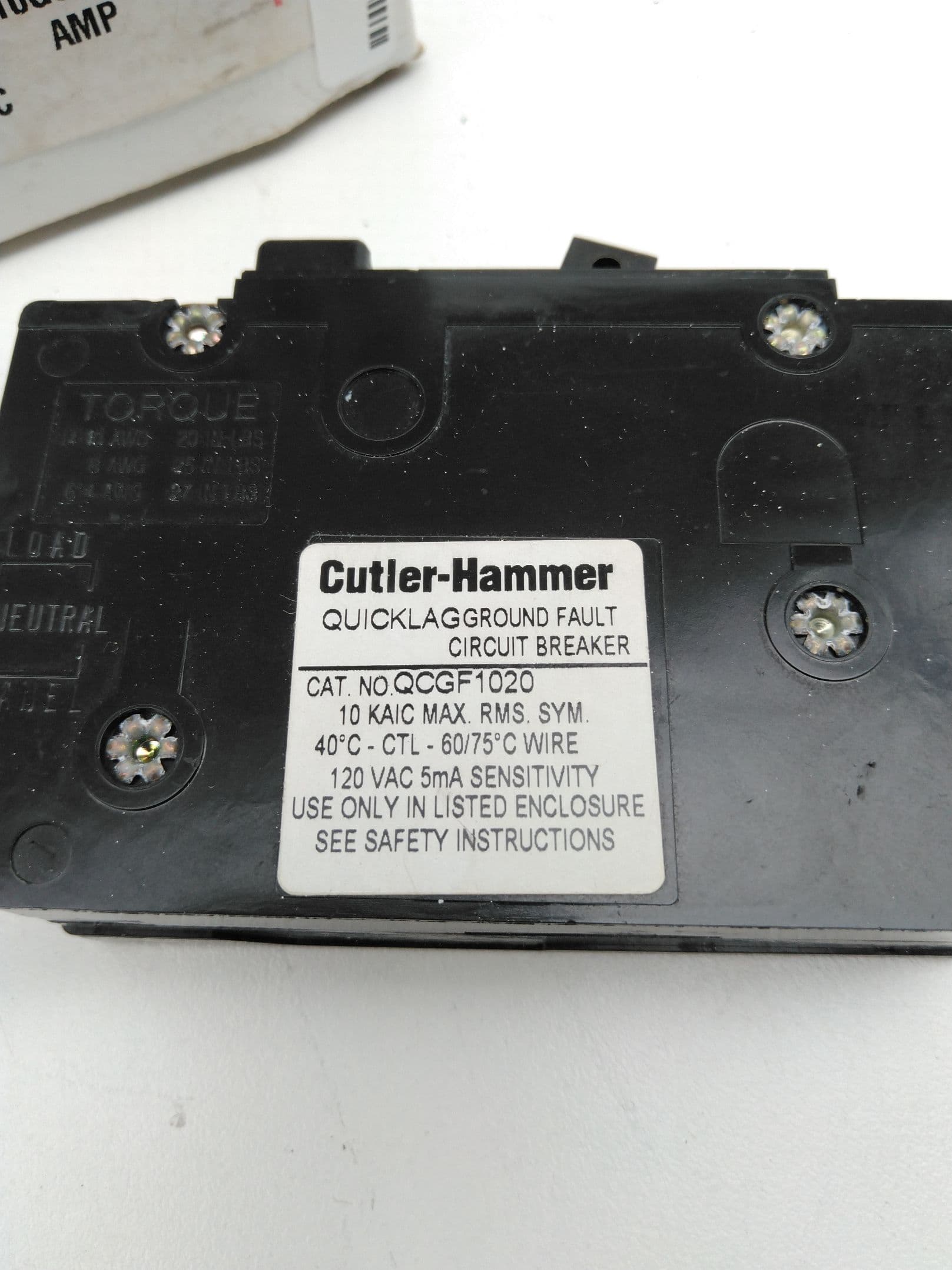 Eaton / Cutler-Hammer QCGF1020 QuickLag Ground Fault Circuit Breaker, 20A