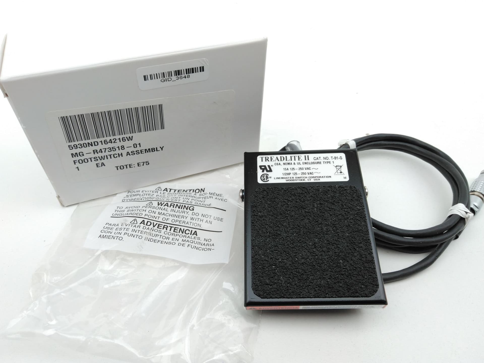 LineMaster T-91-S Treadlite II Foot Switch with Cable and Plug