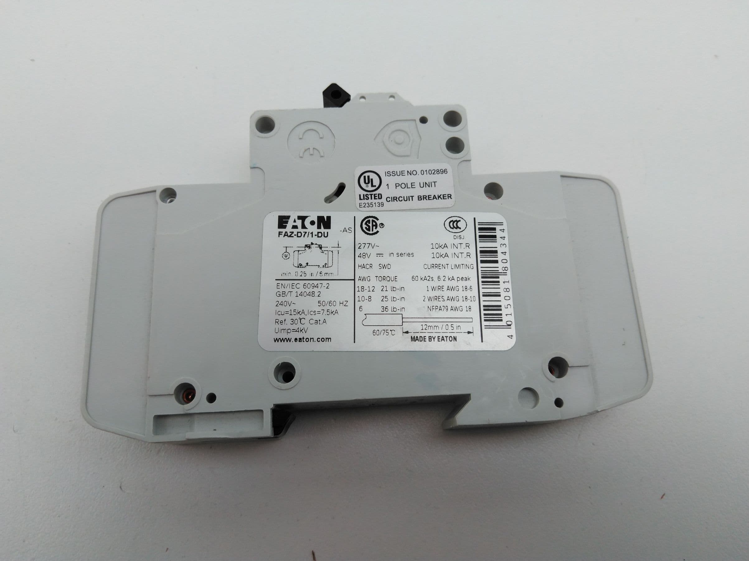 Eaton FAZ-D7/1-DU Miniature Circuit Breaker, 1Pole, 7Amp, 277V