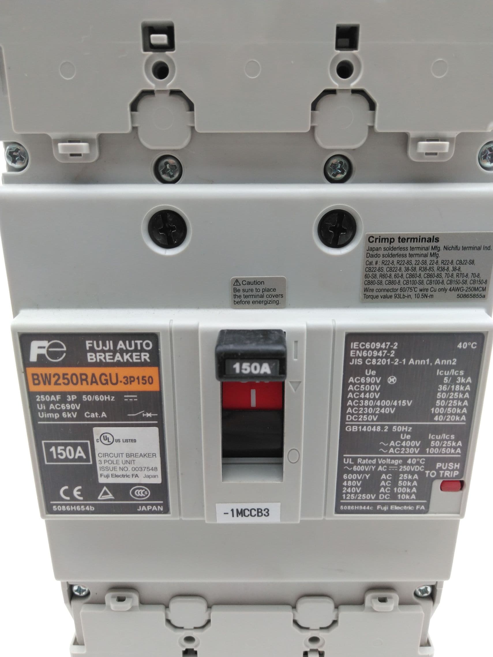 Fuji Electric BW250RAGU-3P150 Circuit Breaker, 3P, 150A, 690VAC