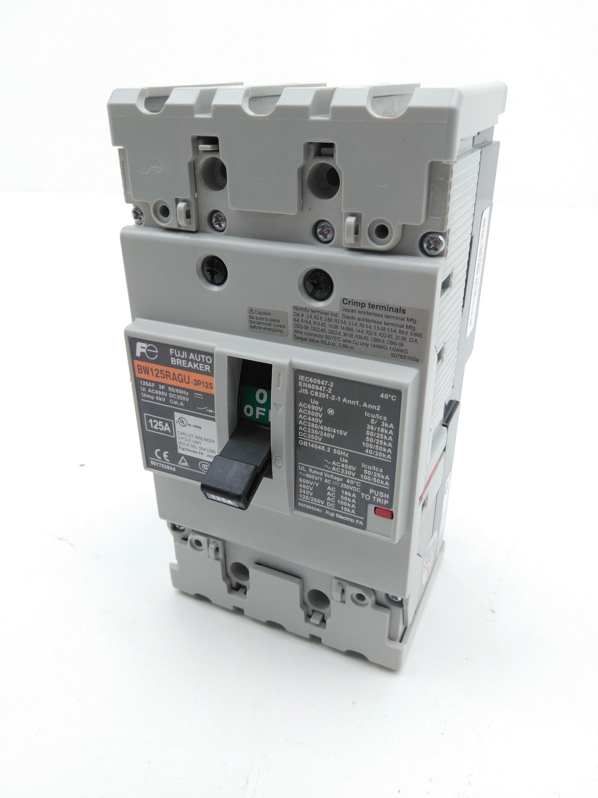 Fuji Electric BW125RAGU-3P125 Thermal Magnetic Circuit Breaker, 3P, 125A
