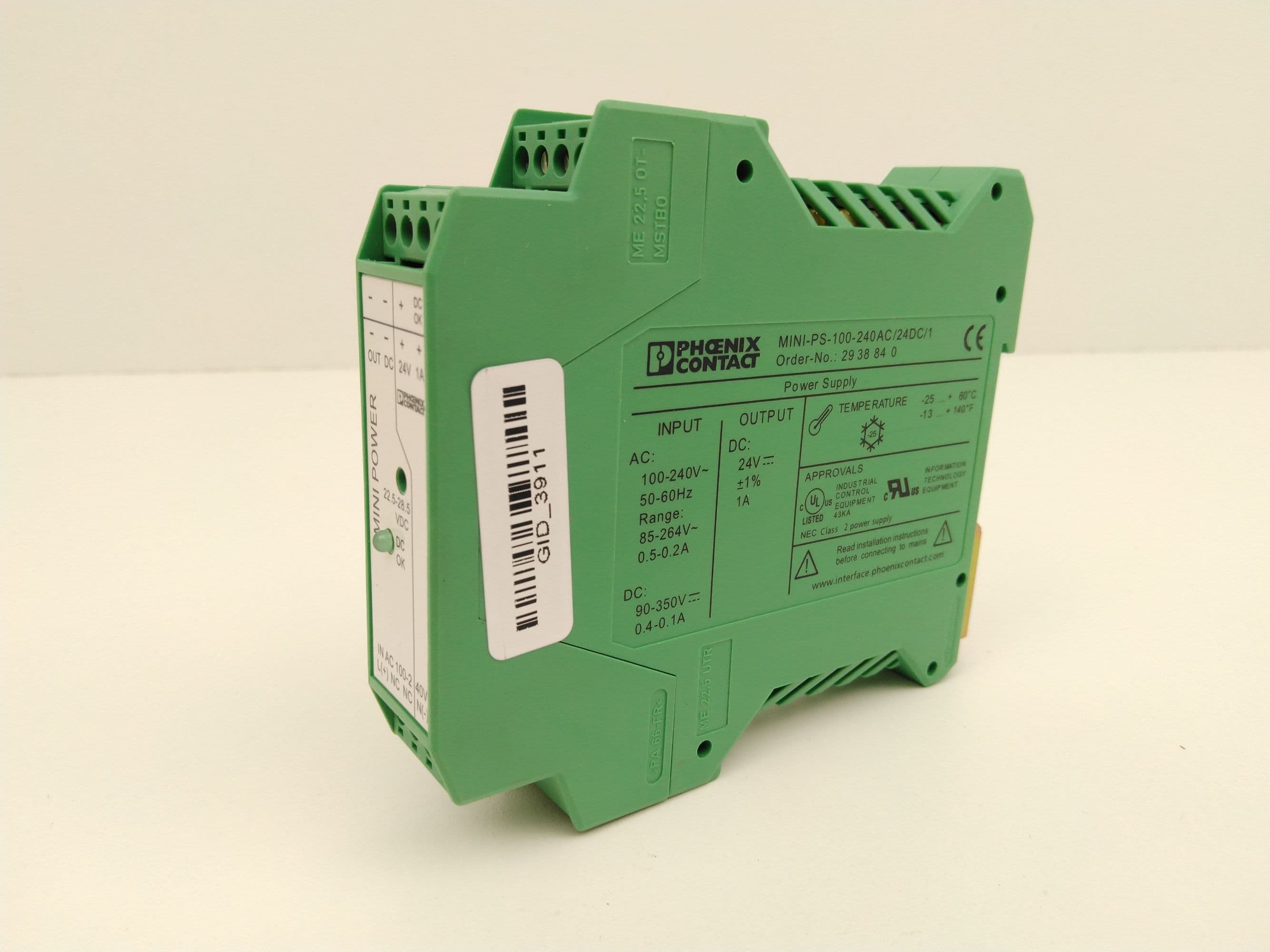 Phoenix Contact mini-ps-100-240AC/24DC1, 2938840 24VDC mini Power Supply