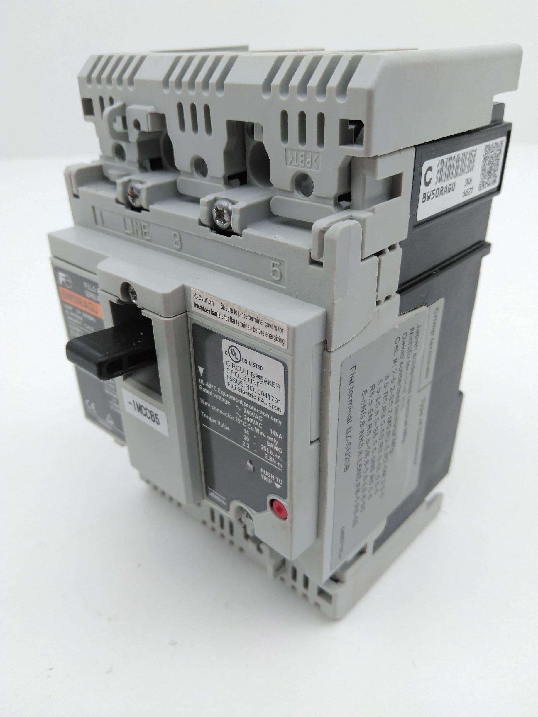 Fuji Electric BW50RAGU-3P030 Circuit Breaker 3P, 30A, 690VAC / 250VDC