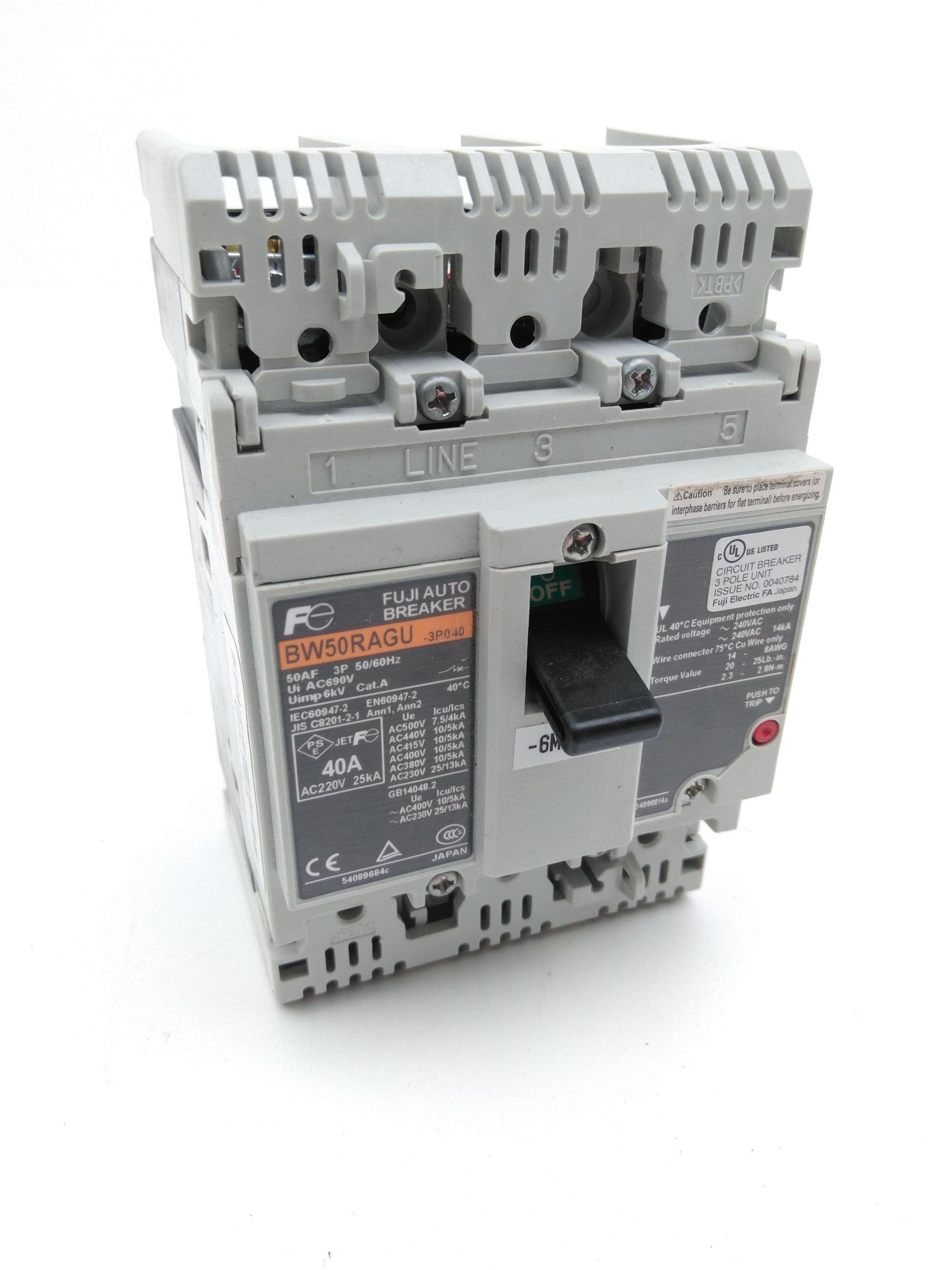 Fuji Electric BW50RAGU-3P040 Circuit Breaker 3P, 40A