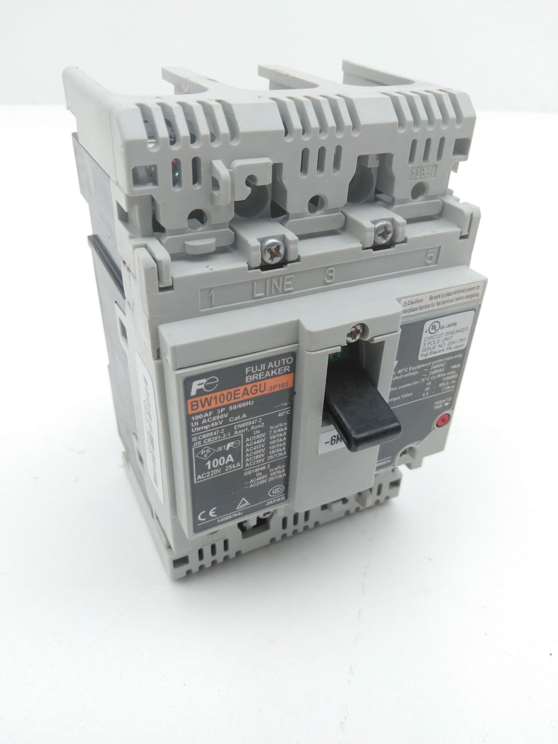 Fuji Electric BW100EAGU-3P100 Circuit Breaker, 100A, 3P, 690VAC / 250VDC