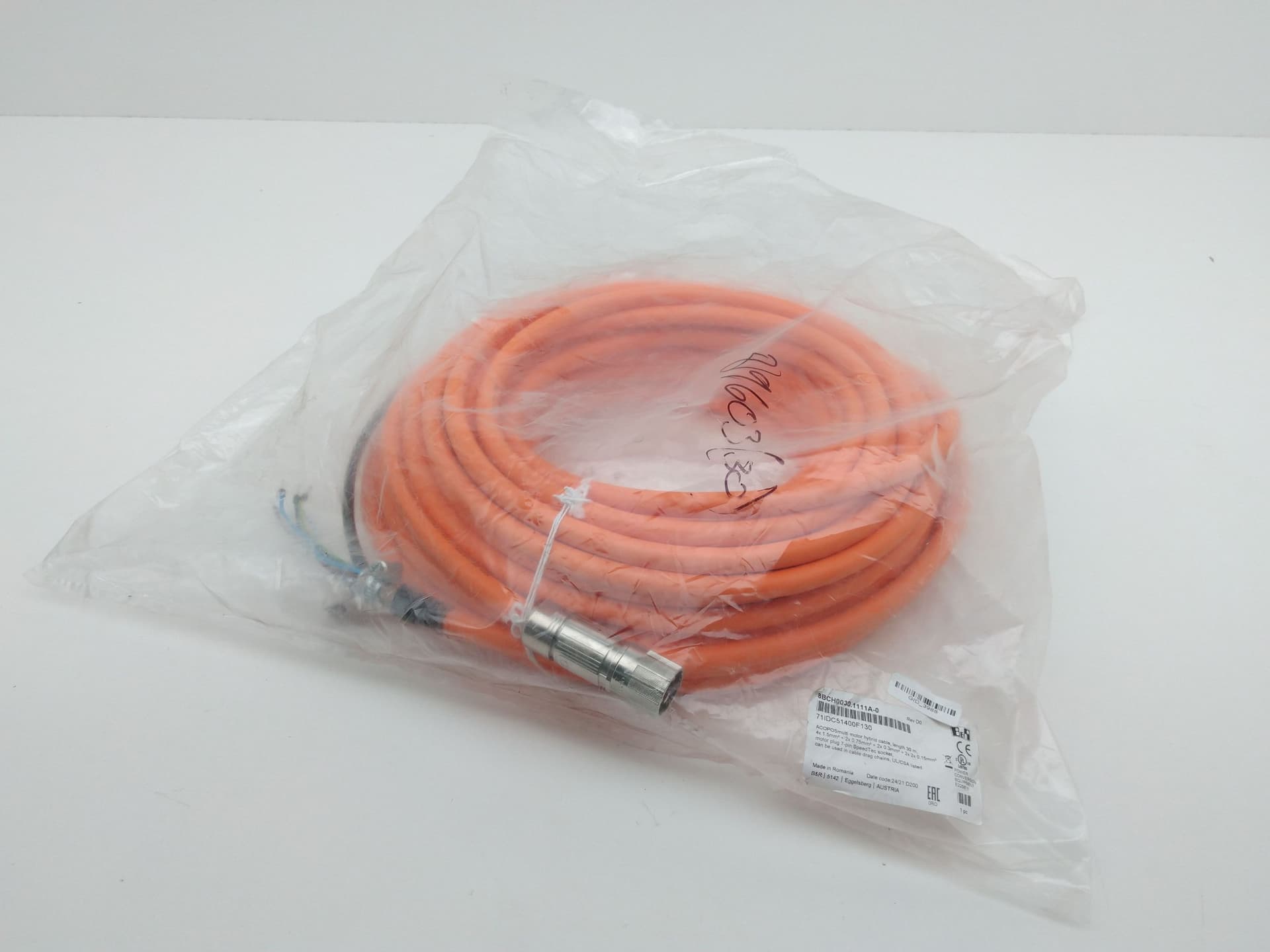 B&R Automation 8BCH0030.1111A-0 Hybrid Motor Cable, 30M