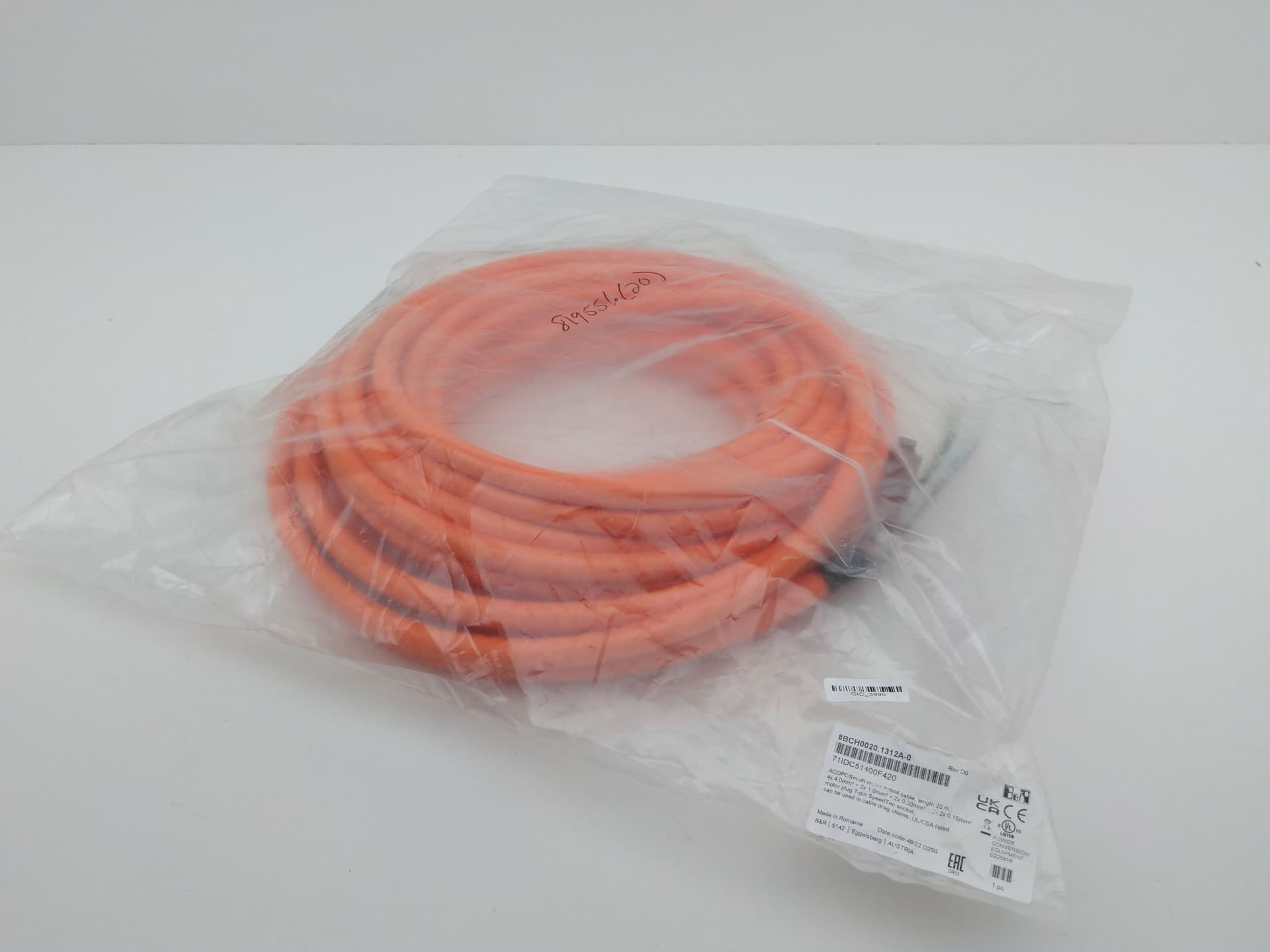 B&R Automation 8BCH0020.1312A-0 Hybrid Motor Cable, 20M