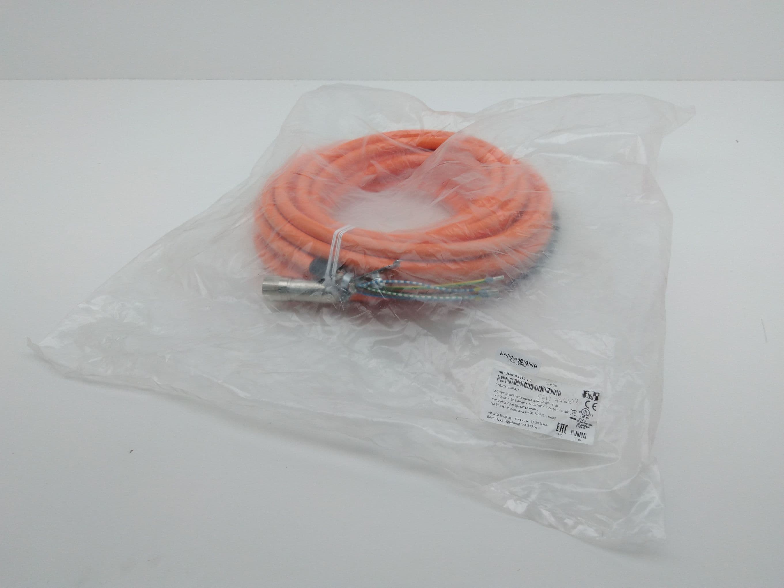 B&R Automation 8BCH0015.1312A-0 Hybrid Motor Cable, 15M