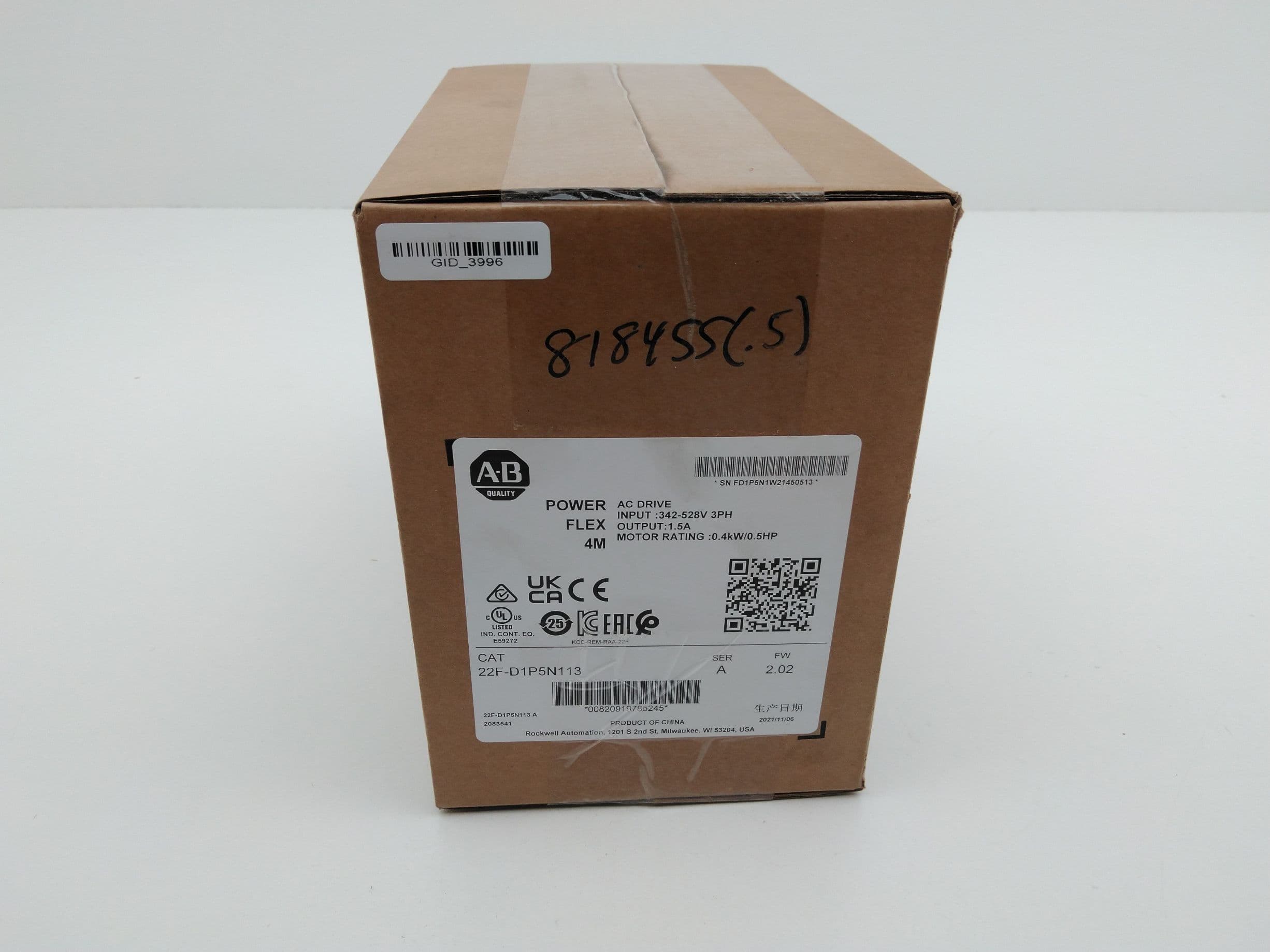 Allen-Bradley 22F-D1P5N113 PowerFlex4M AC Drive 480VAC 3PH 2.5A 0.75kW 1HP