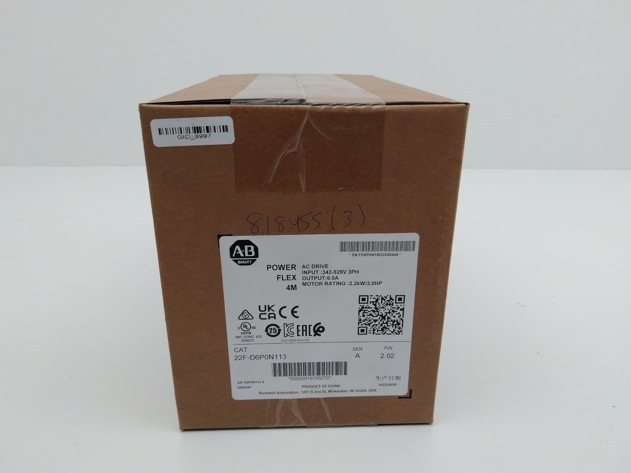 Allen-Bradley 22F-D6P0N113 PowerFlex4M AC Drive, 480VAC, 3PH, 6A, 2.2 kW, 3HP