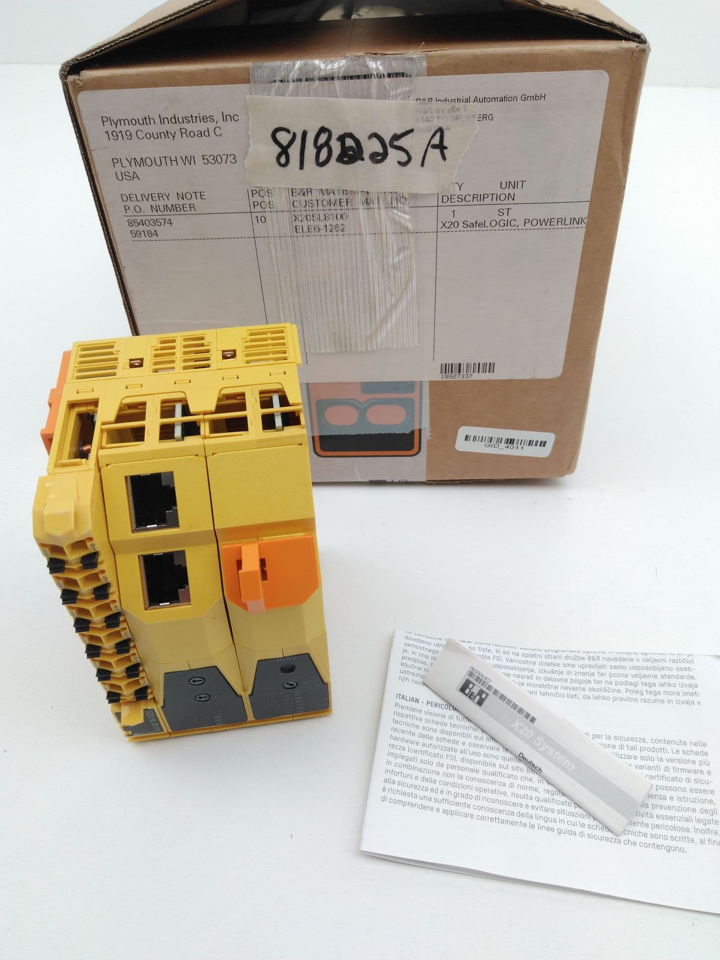 B&R X20SL8100 PLC Safety Controller Module, Power link, Safe logic, 4.3W