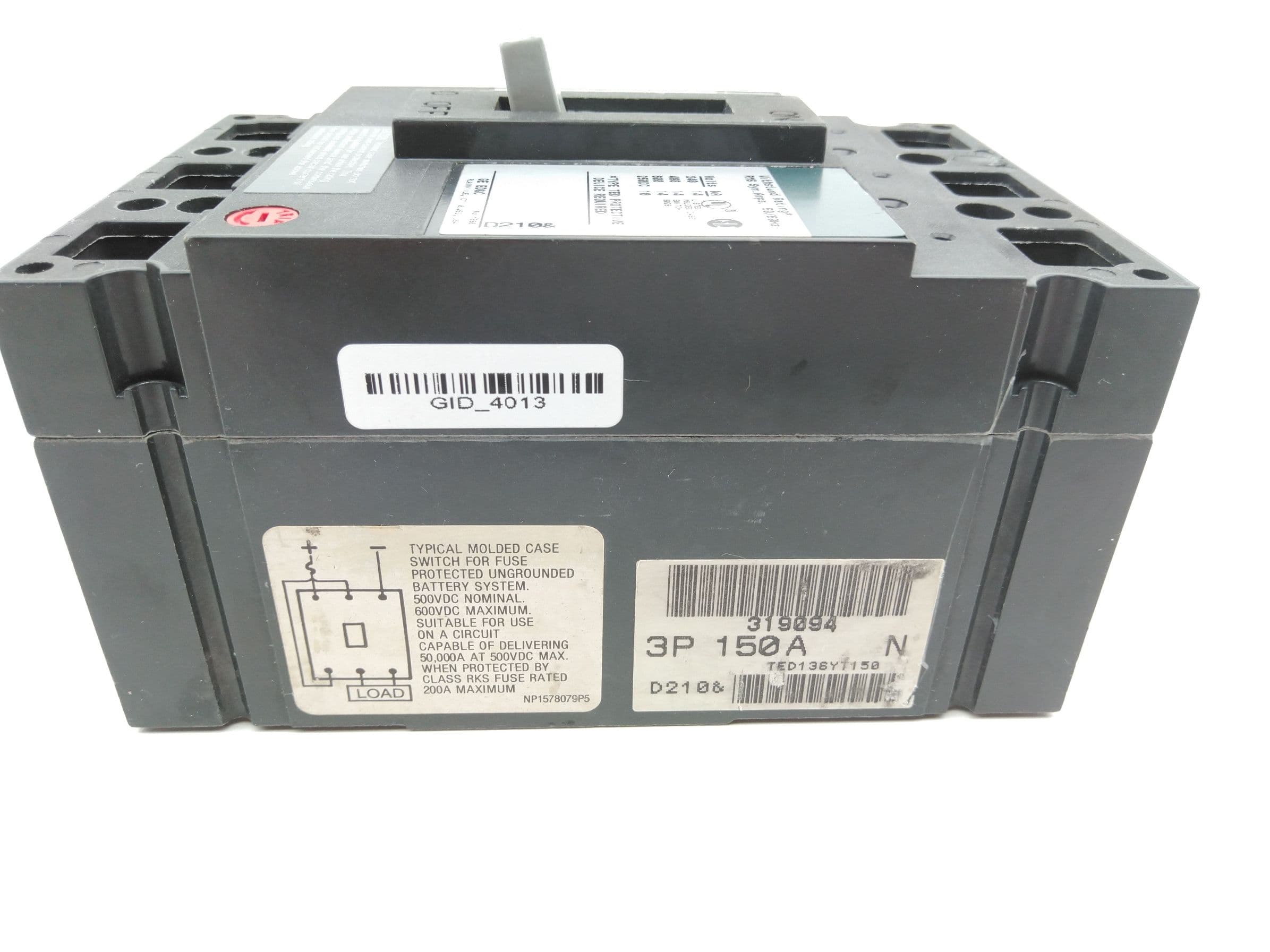 GE TED136YT150 Molded Case Switch, 150A, 600VAC, 250VDC