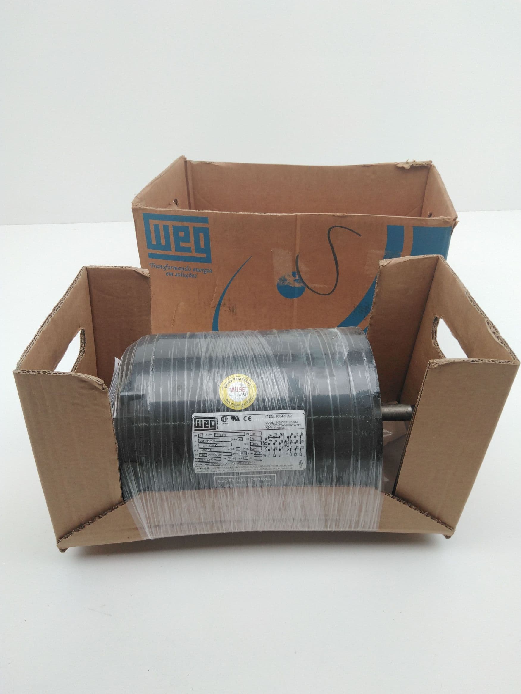 Weg 5036OS3EJPR56J 10545059 Motor, 3PH, 1/2HP 208-230/460V 1.90/0.95A, 3480RPM