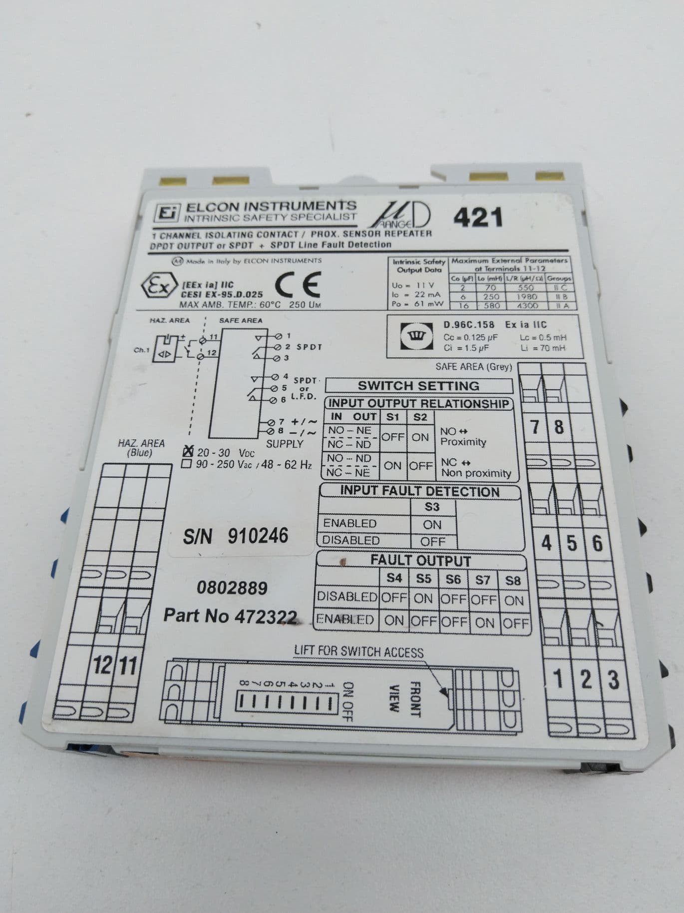 Elcon Instruments 421 1 Channel Isolating Contact / Prox Sensor Repeater Module