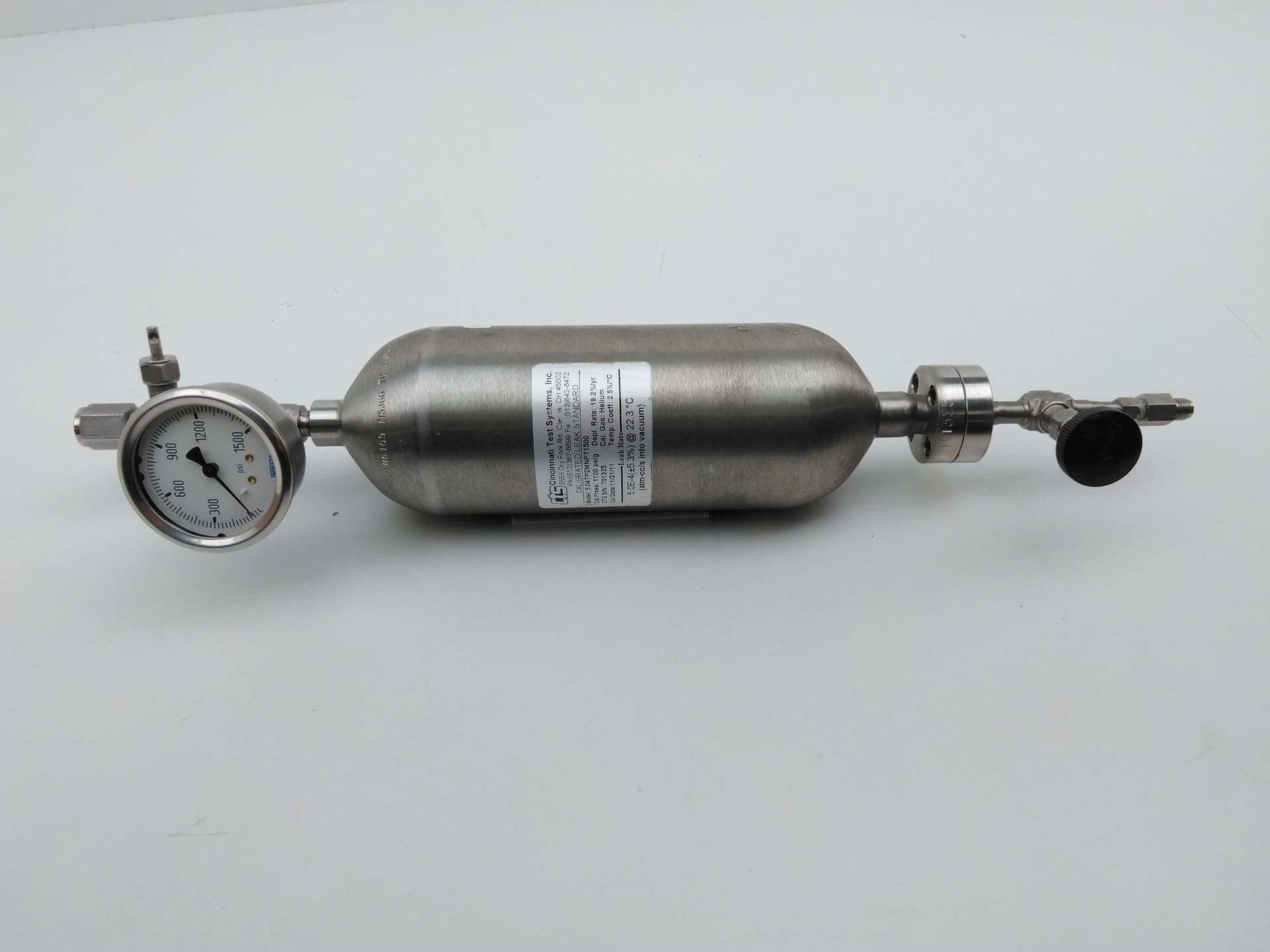 Cincinnati Test System 5.04TP2MNPT1500 Sample Cylinder, SS, Helium ,1100PSI