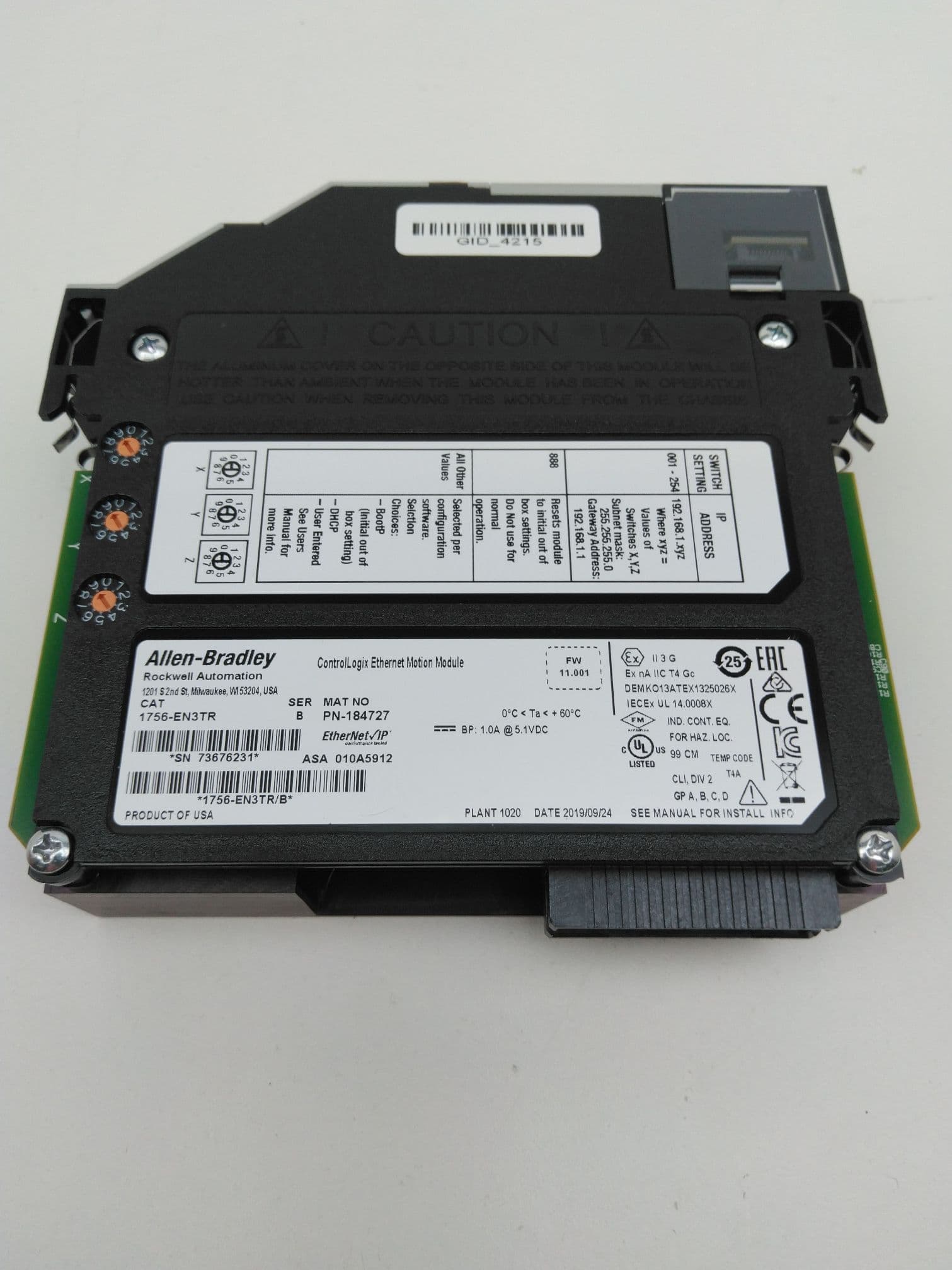 Allen-Bradley 1756-EN3TR ControlLogix EtherNet Bridge Module 2-10/100Mbps Ser B