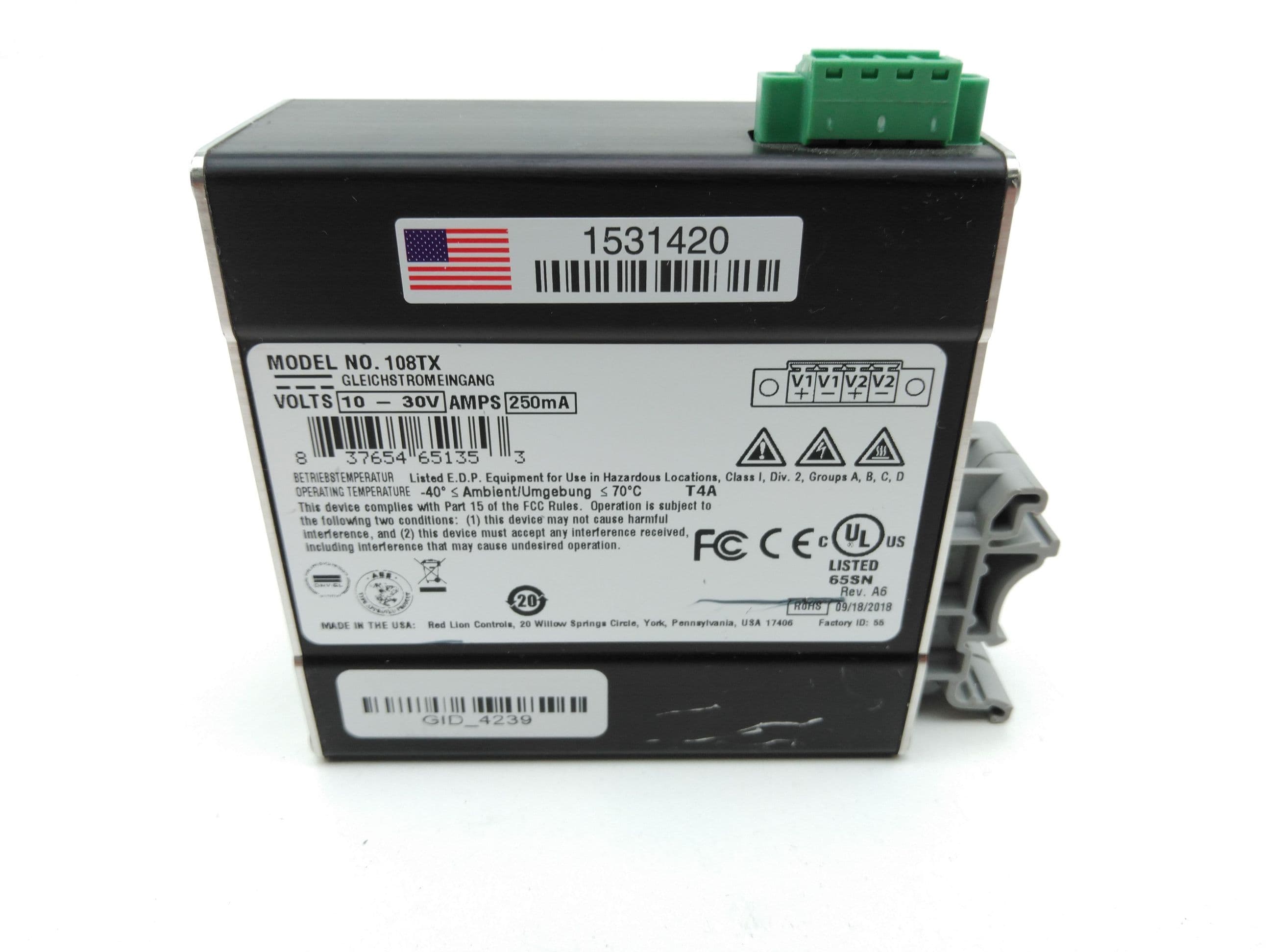 Red Lion Controls 108TX N-Tron Ethernet Switch, 8 Port, Unmanaged, 10-30VDC