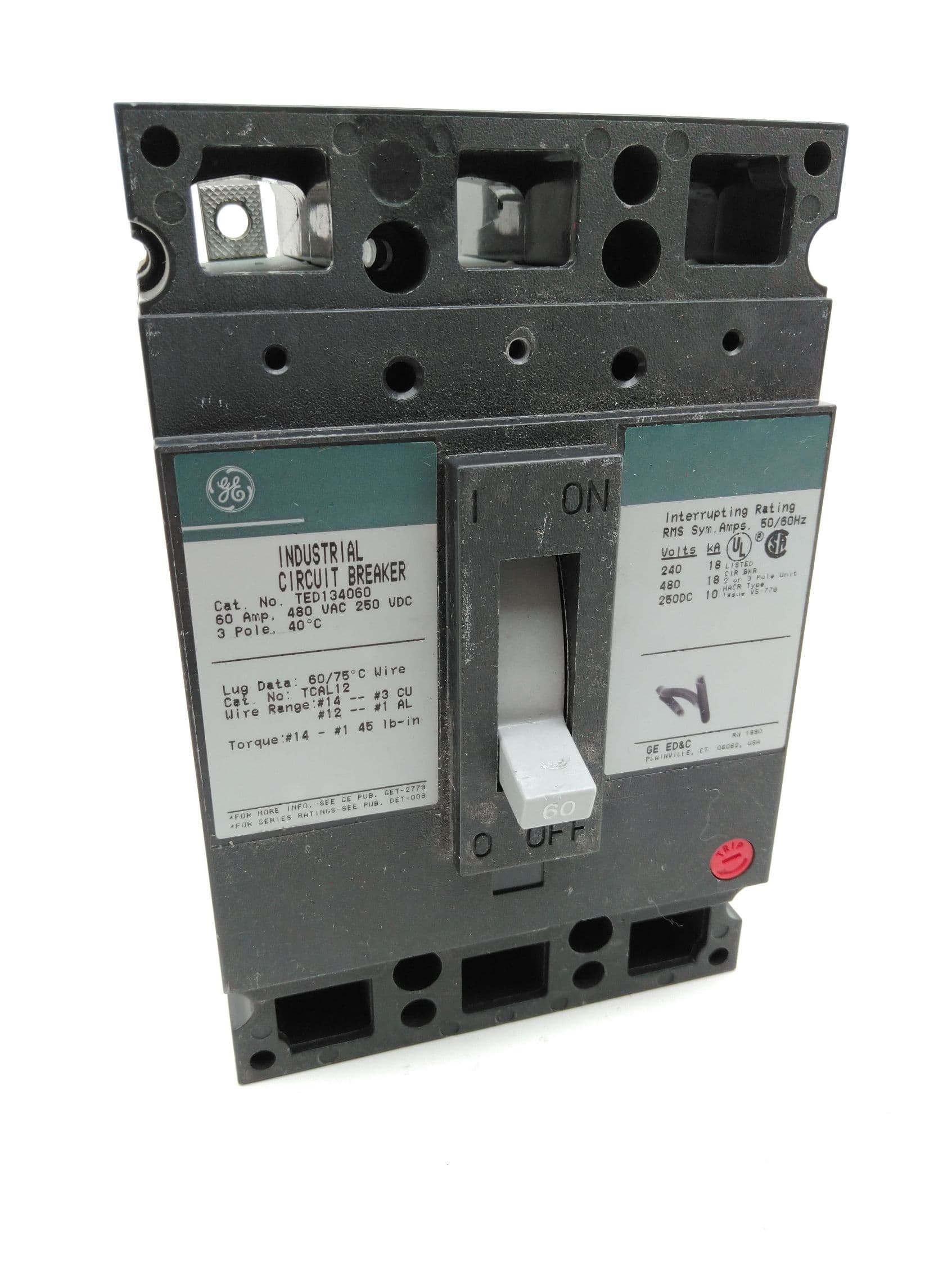 General Electric TED134060 Circuit Breaker 3 Pole, 480VAC, 60Amp