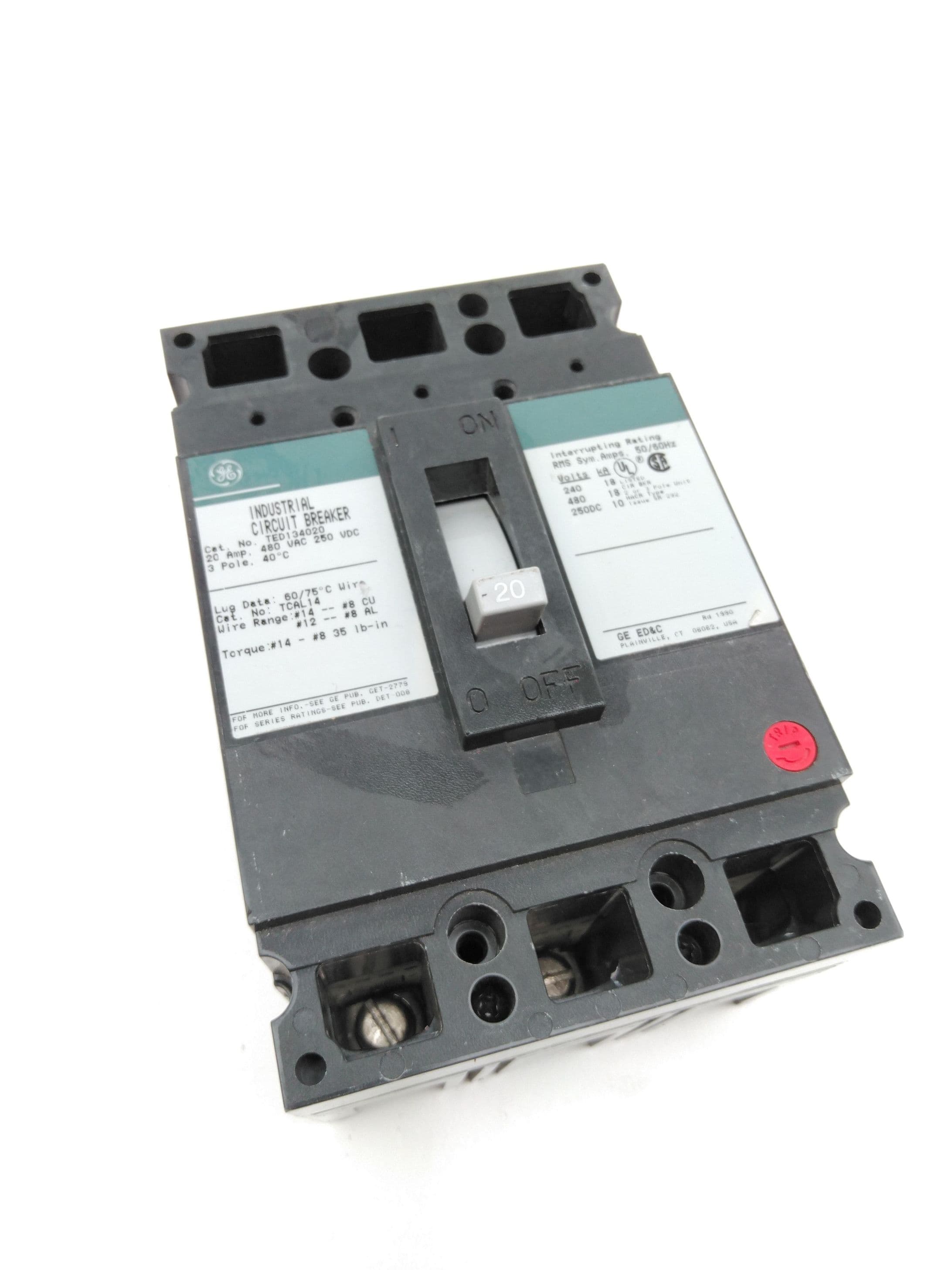 General Electric TED134020 Circuit Breaker 3 Pole, 480VAC, 20Amp