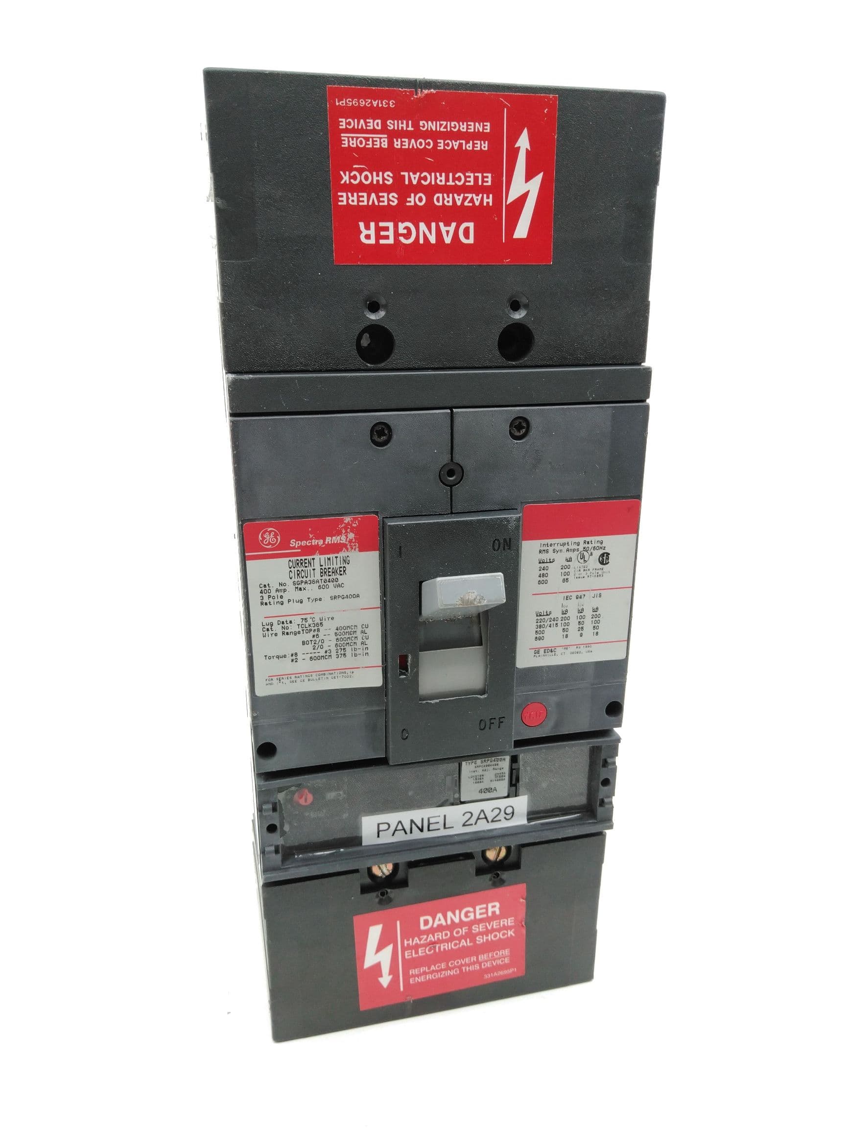 General Electric SGPA36AT0400 Circuit Breaker 3P, 600VAC, 400A w/ SRPG400A Plug