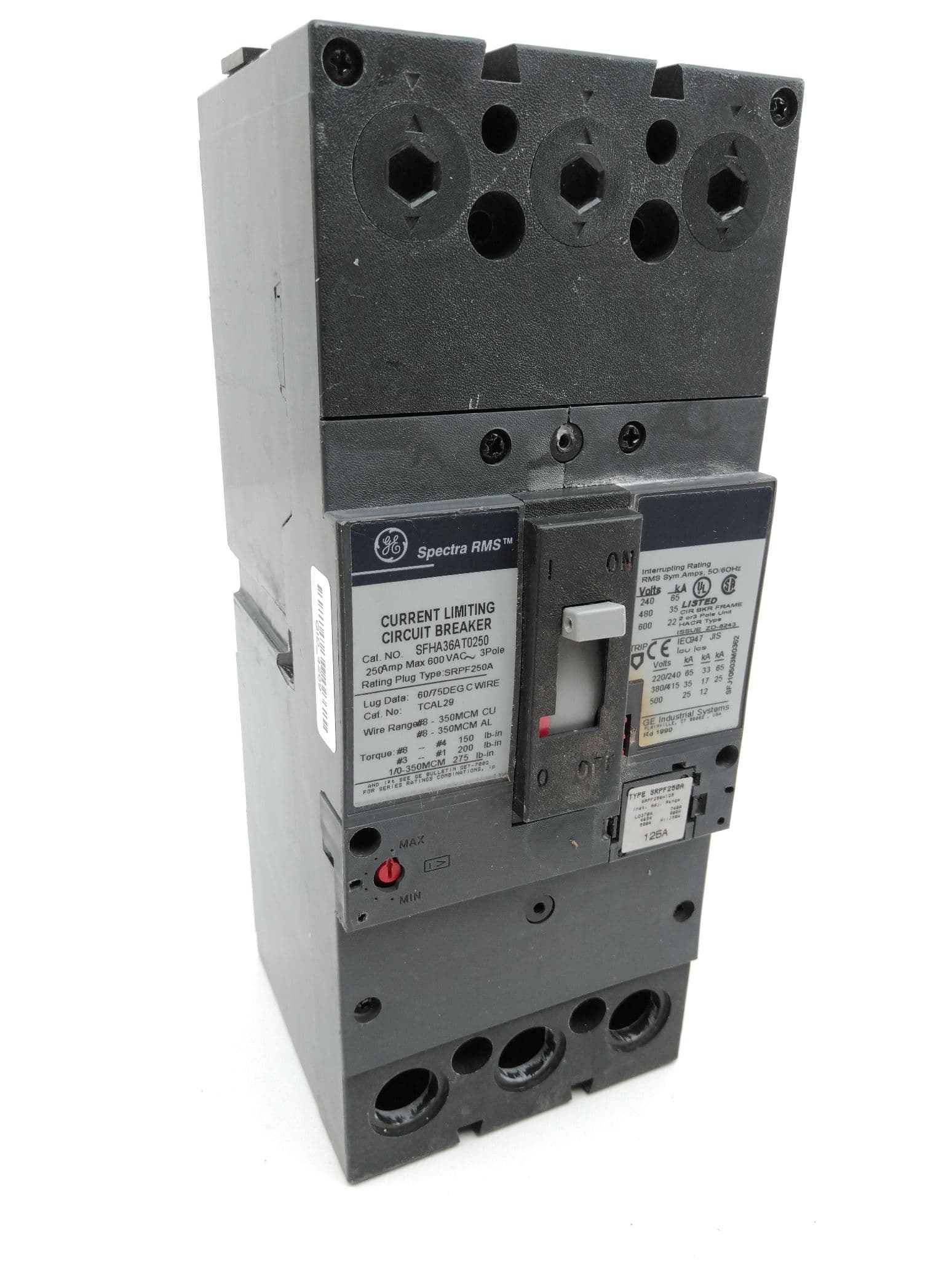 General Electric SFHA36AT0250 Circuit Breaker 3P 600VAC 250Amp w/ SRPF250A Plug
