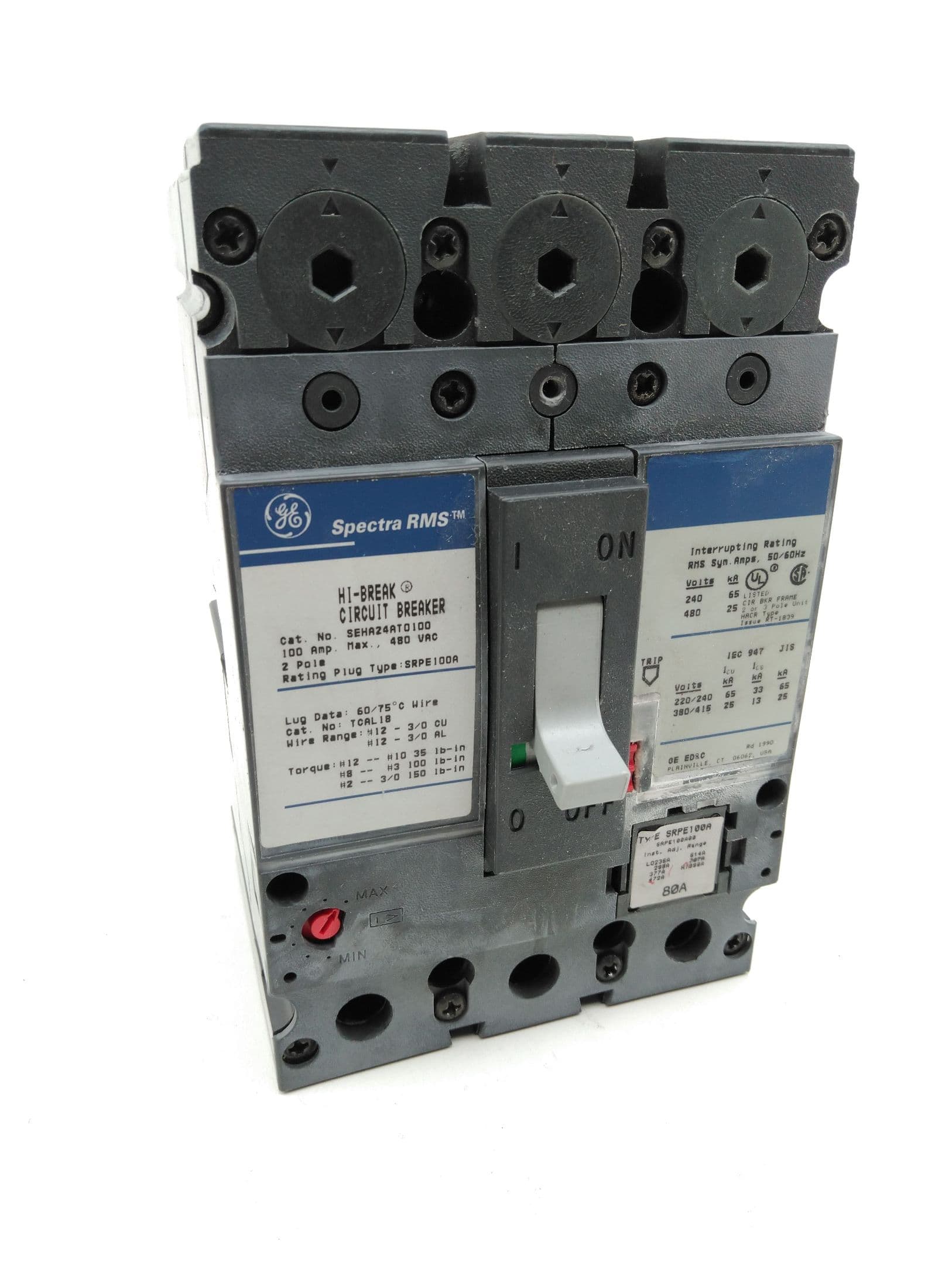 General Electric SEHA24AT0100 Circuit Breaker 2P 480VAC 100Amp w/ SRPE100A Plug