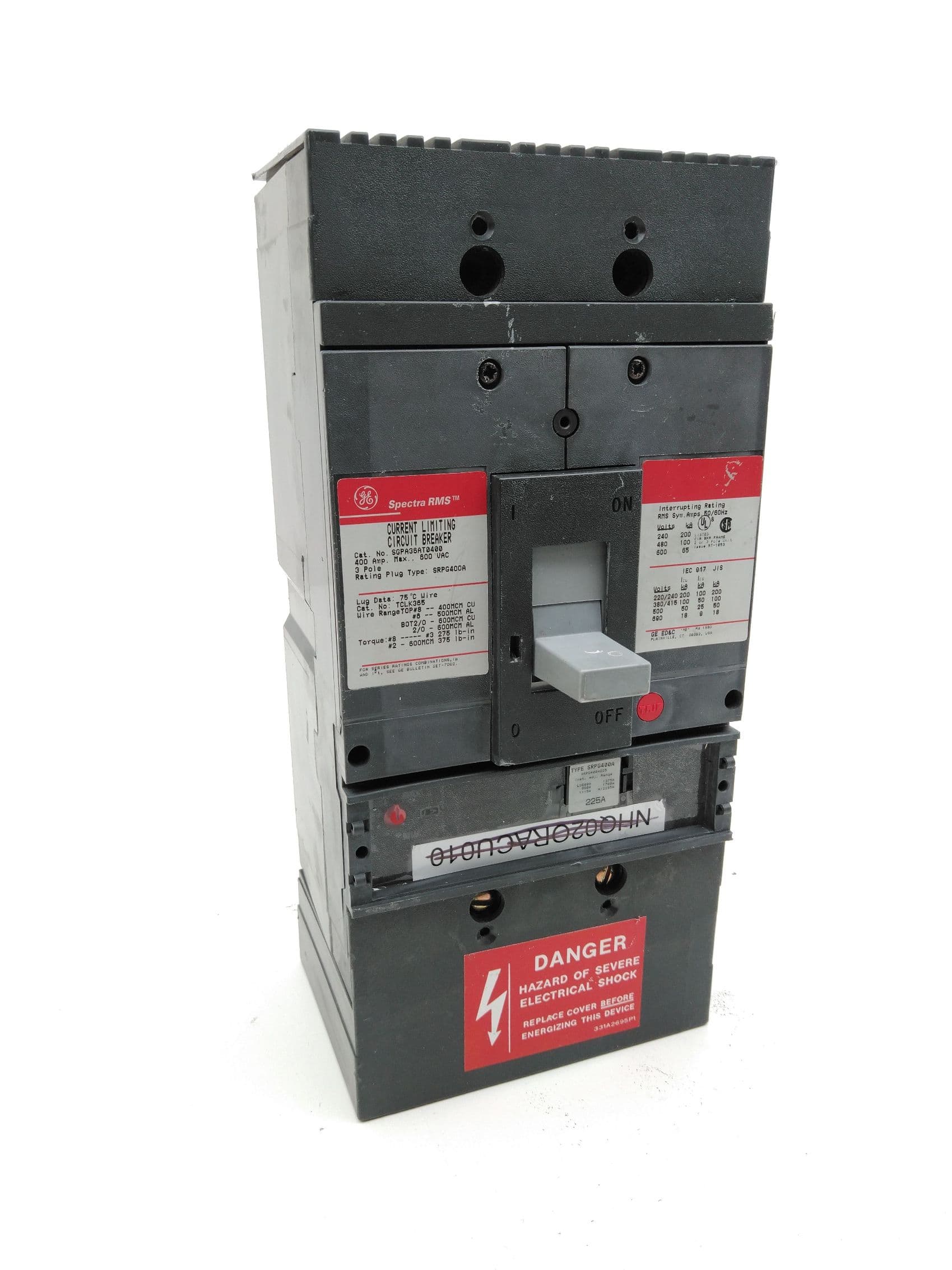General Electric SGPA36AT0400 Circuit Breaker 3P 600VAC 400A w/SRPG400A225 Plug