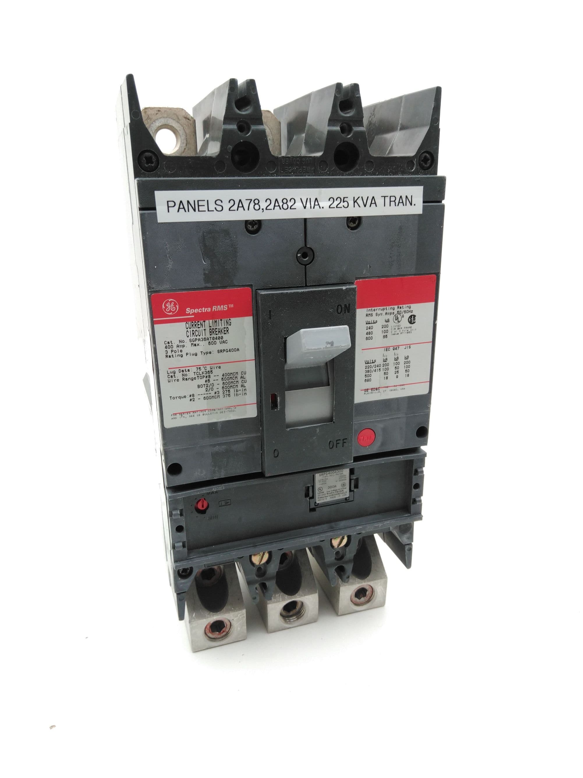 General Electric SGPA36AT0400 Circuit Breaker 3P 600VAC 400A w/SRPG400A300 Plug