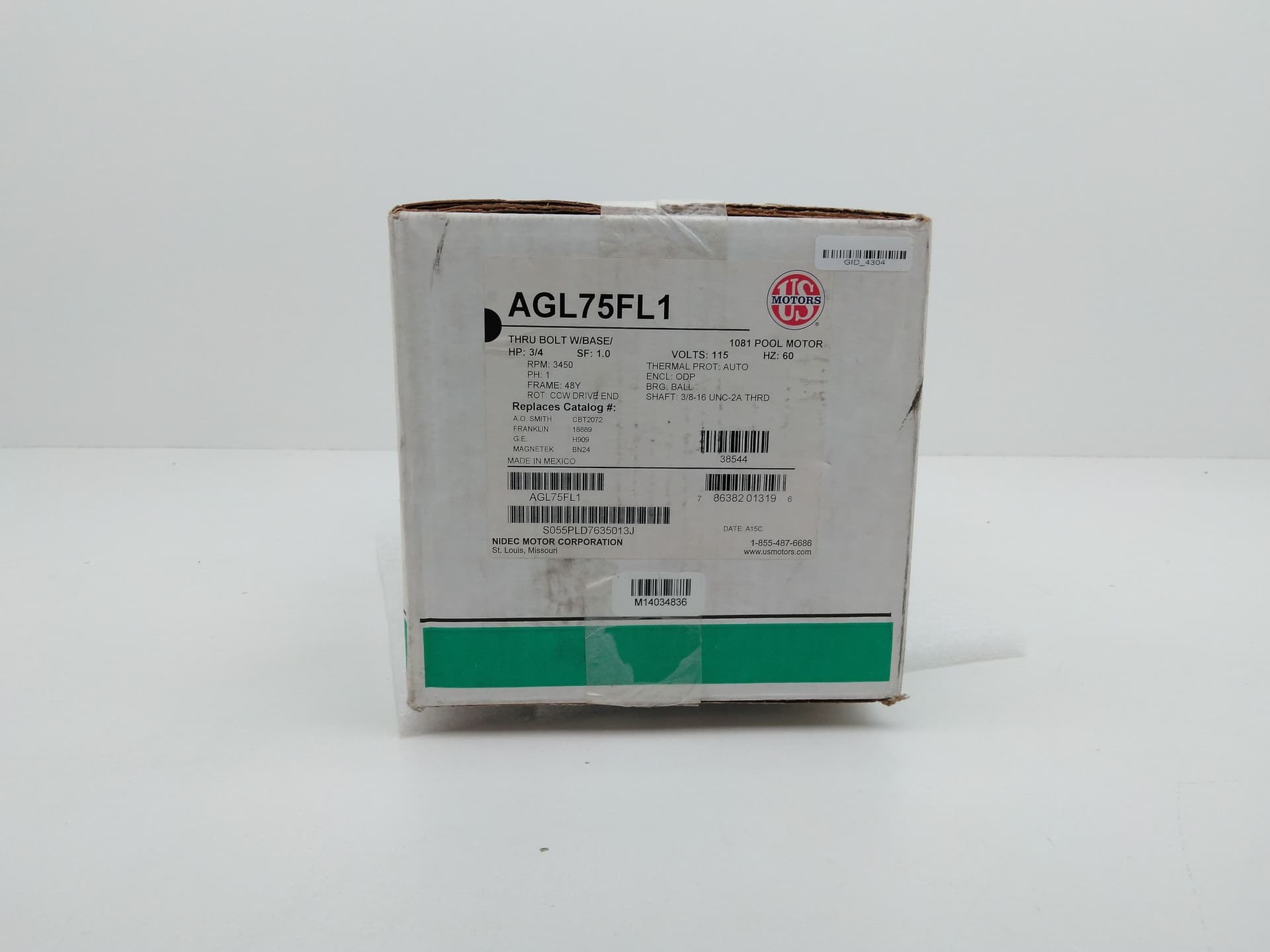 US Motor AGL75FL1 Motor, Pool and Spa, 3/4Hp, 115V,1 Ph,