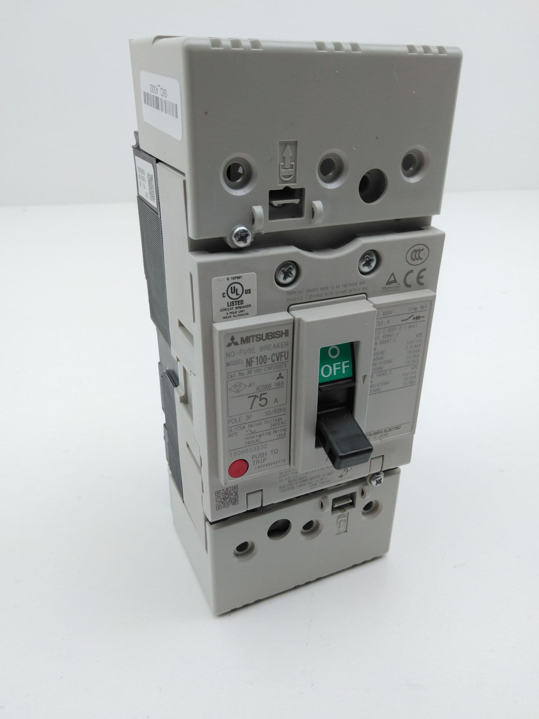 Mitsubishi Electric NF100-CVFU3075 Circuit Breaker 75 Amp 3 Pole 240VAC