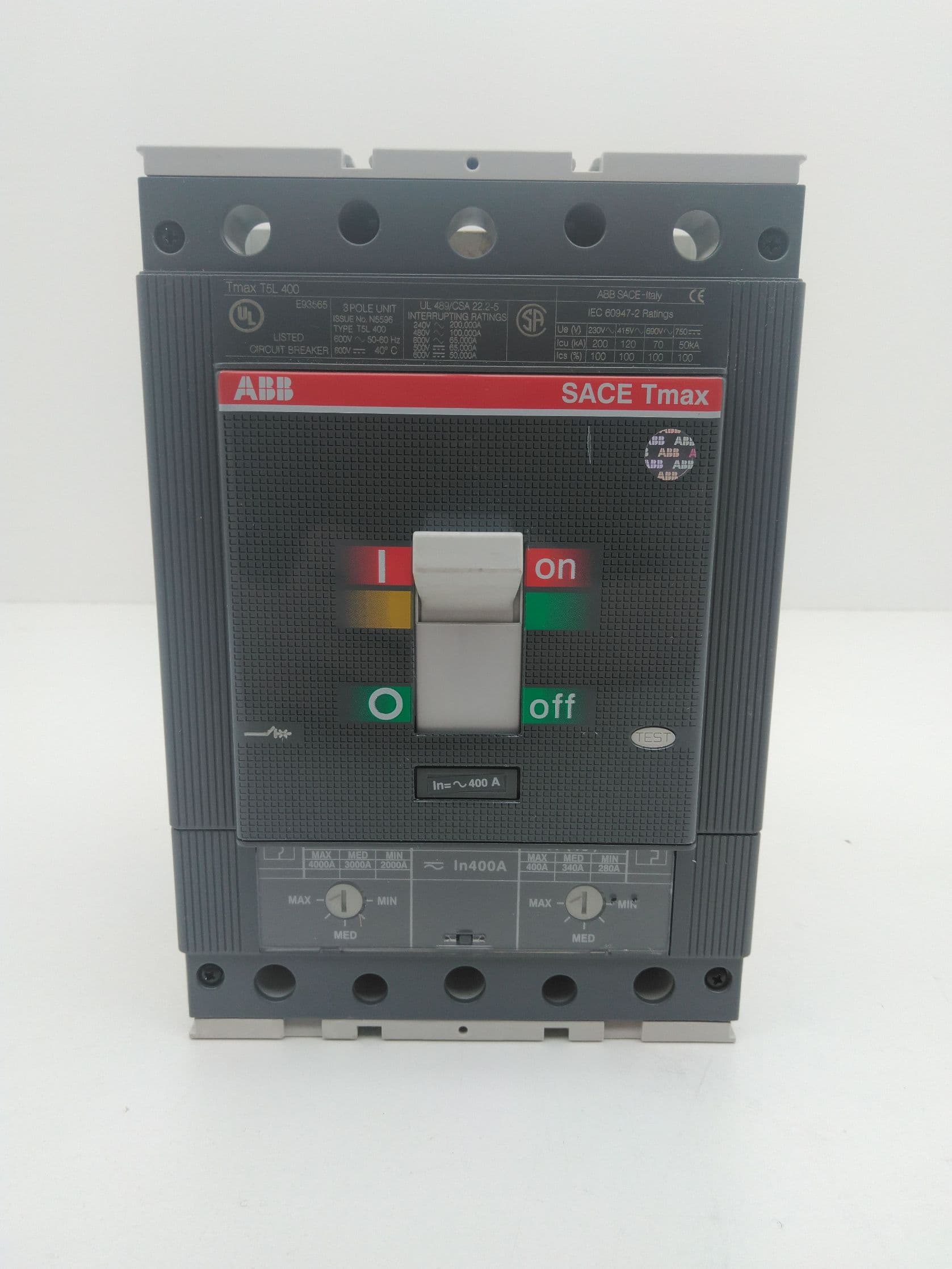 ABB 1SDA060643R1 SACE Tmax T5L400 Circuit Breaker, 400 Amp, 3 Pole, 600V AC/DC