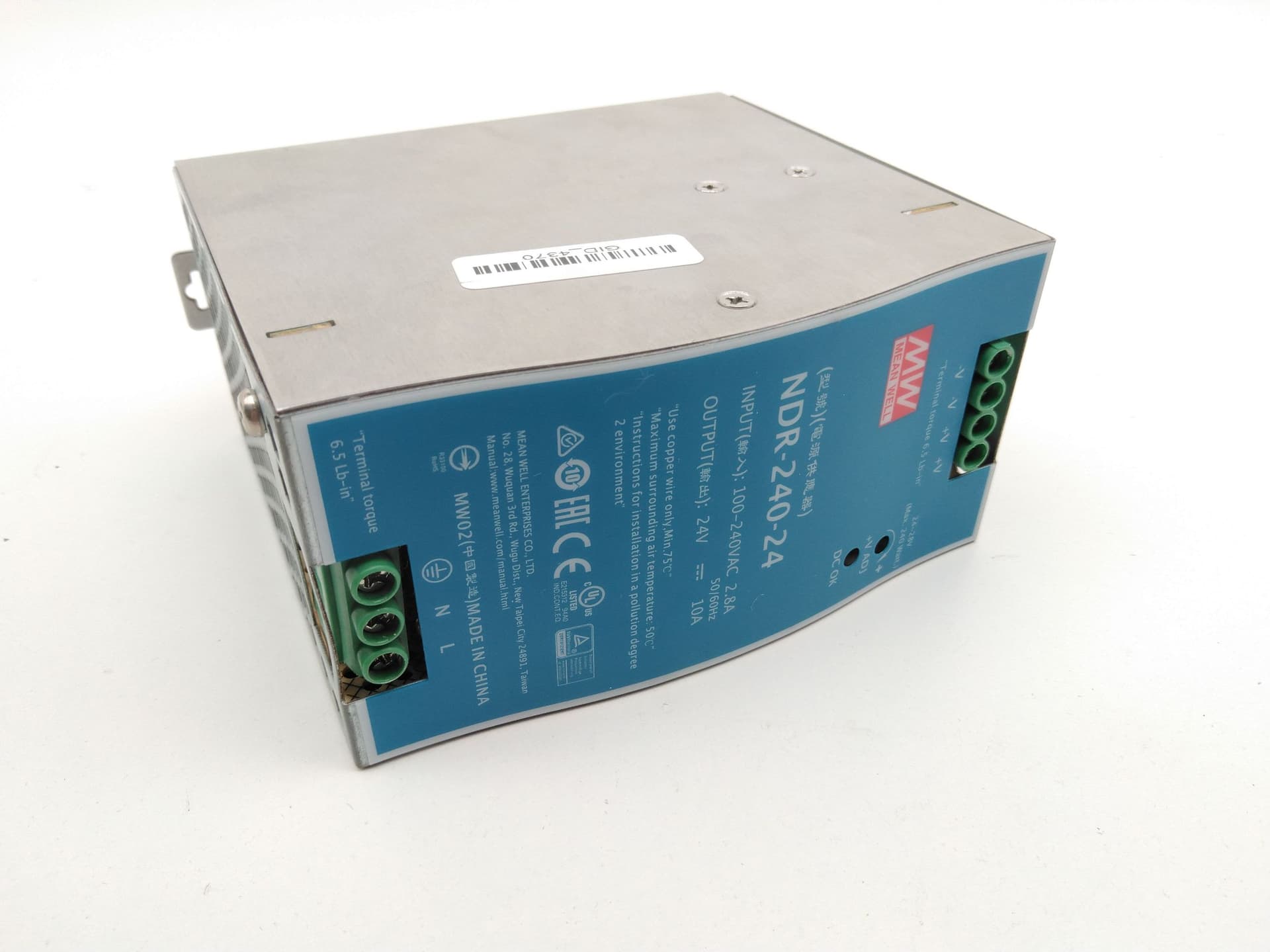 Mean Well NDR-240-24 Power Supply 100-240VAC 2.8A, 24V 10A