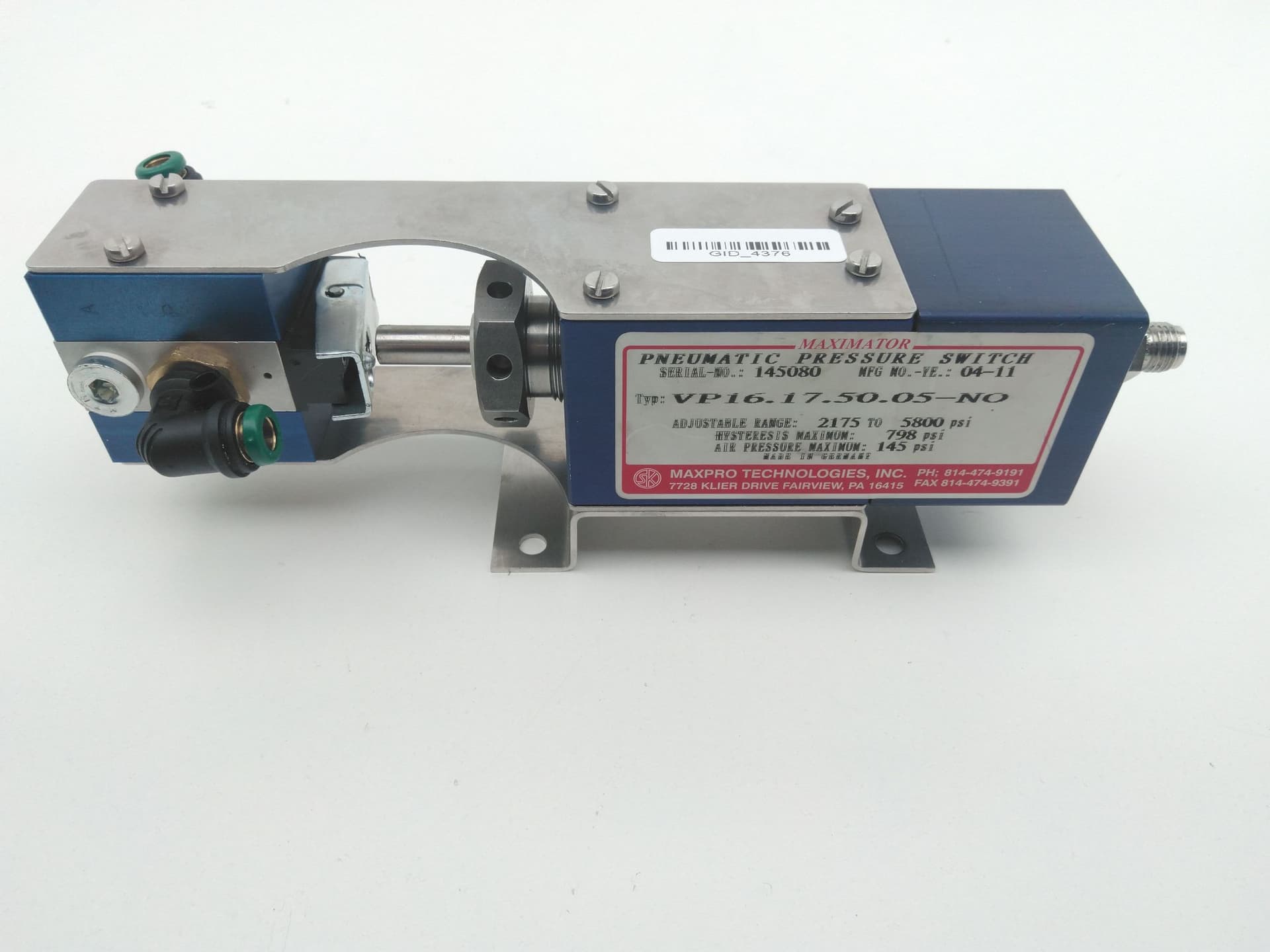 Maxpro Maximator VP16.17.50.05-NO Pneumatic Pressure Switch