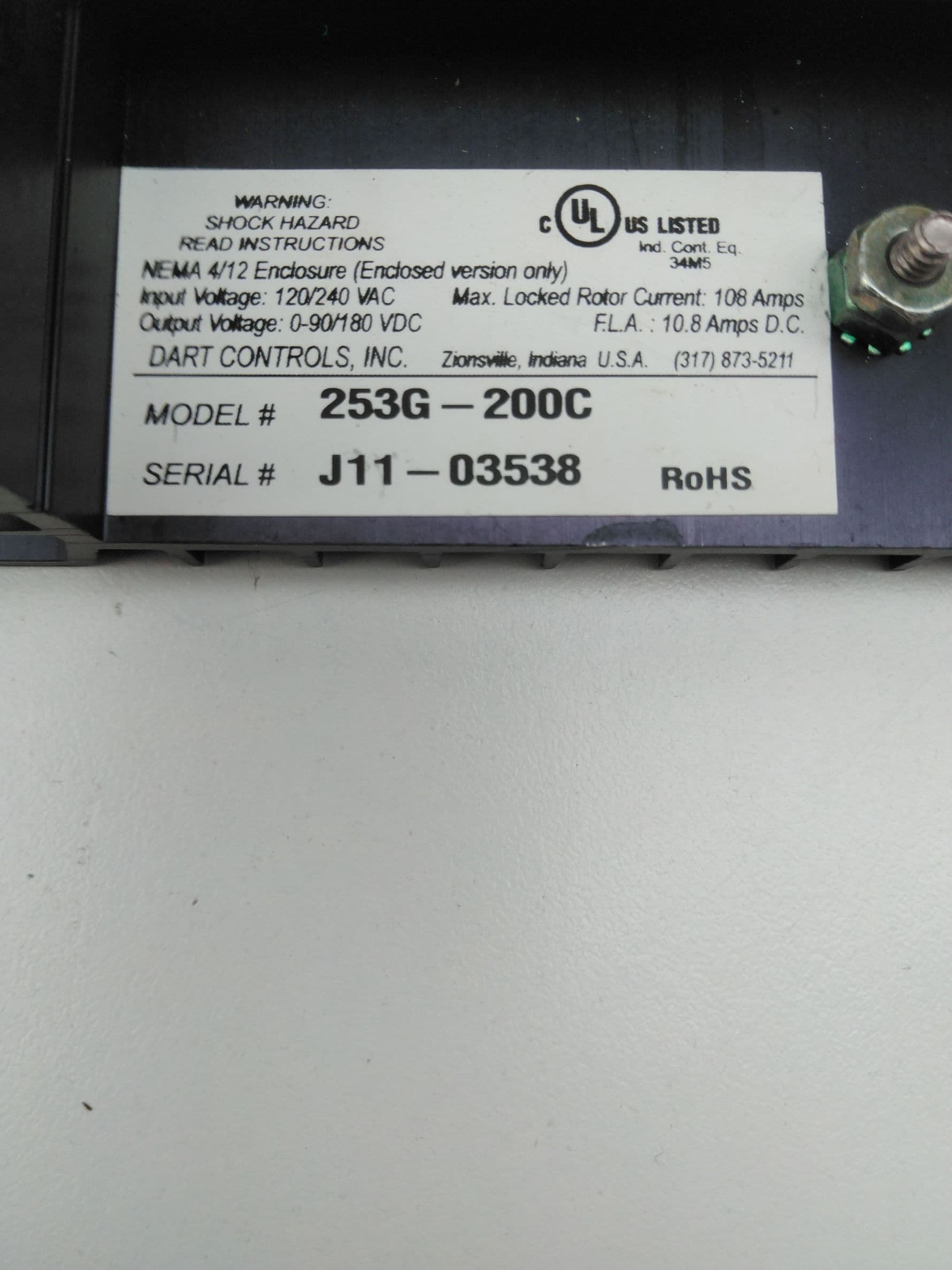 Dart Controls 253G-200C DC Motor Speed Control, 1/8-2HP