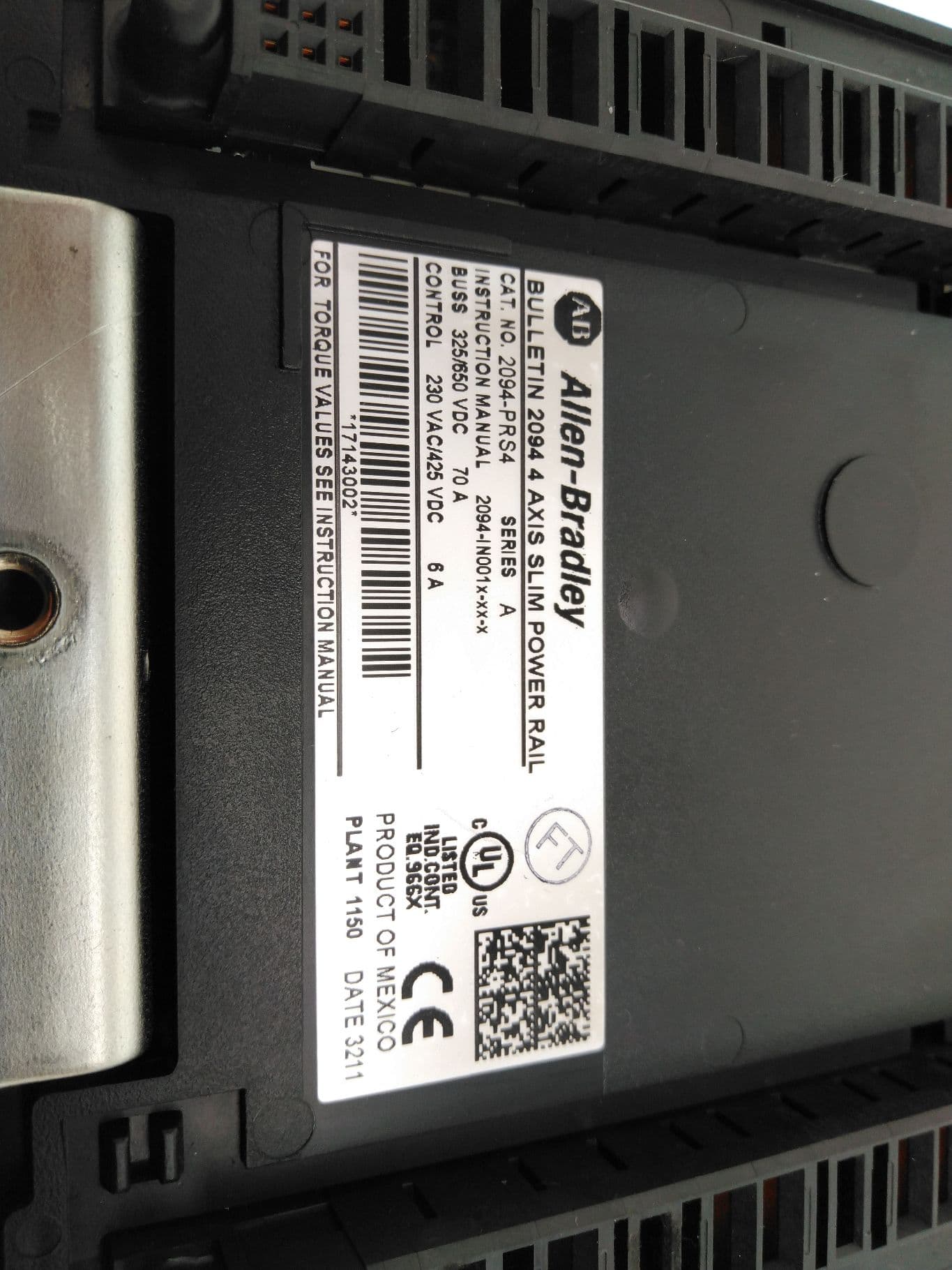 Allen-Bradley 2094-PRS4 Kinetix 6000 Power Rail, Slim, 230V/460V, 4 Axis, Ser A