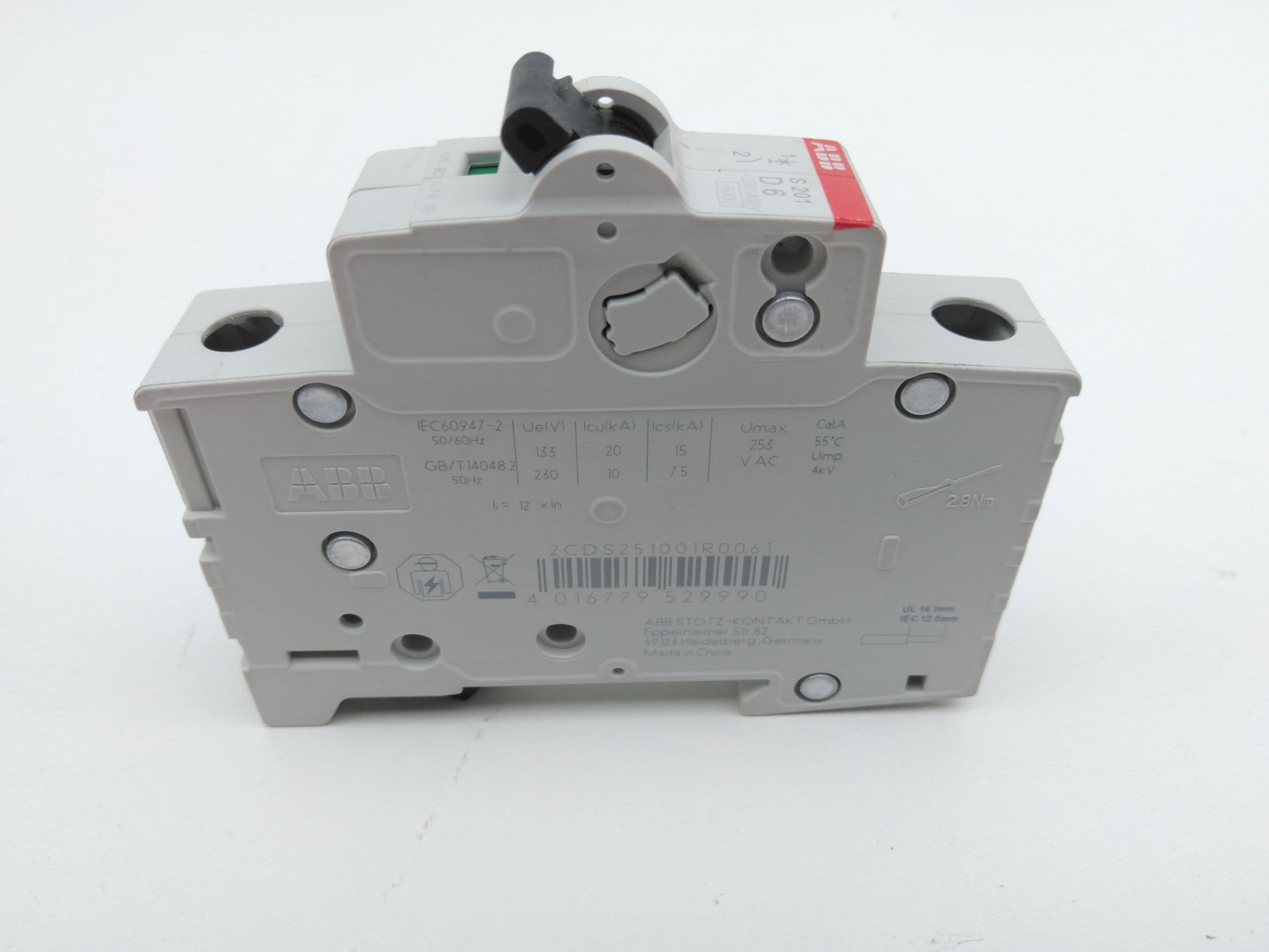 ABB S 201M D6 Circuit Breaker, 6A, 1P, 277/480VAC