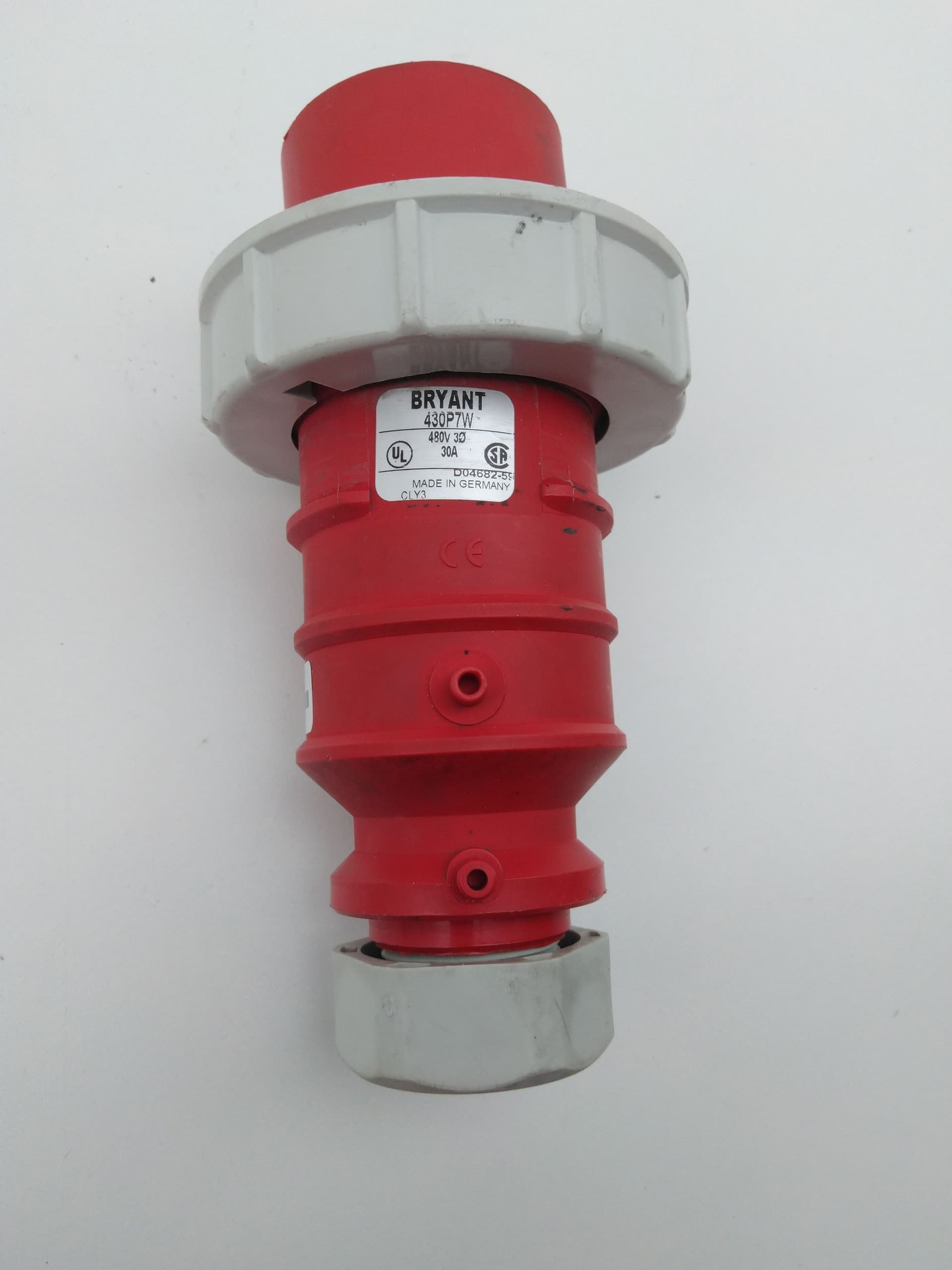Bryant 430P7W IEC Pin and Sleeve Male Plug, Watertight, 30A, 480V, 3P+G