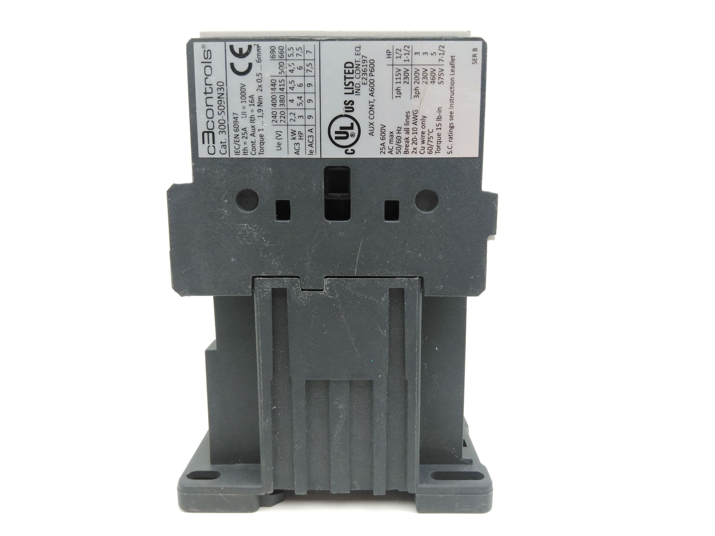 c3controls 300-S09N30 Contactor, 9A, 24VDC Coil - Lot of 3