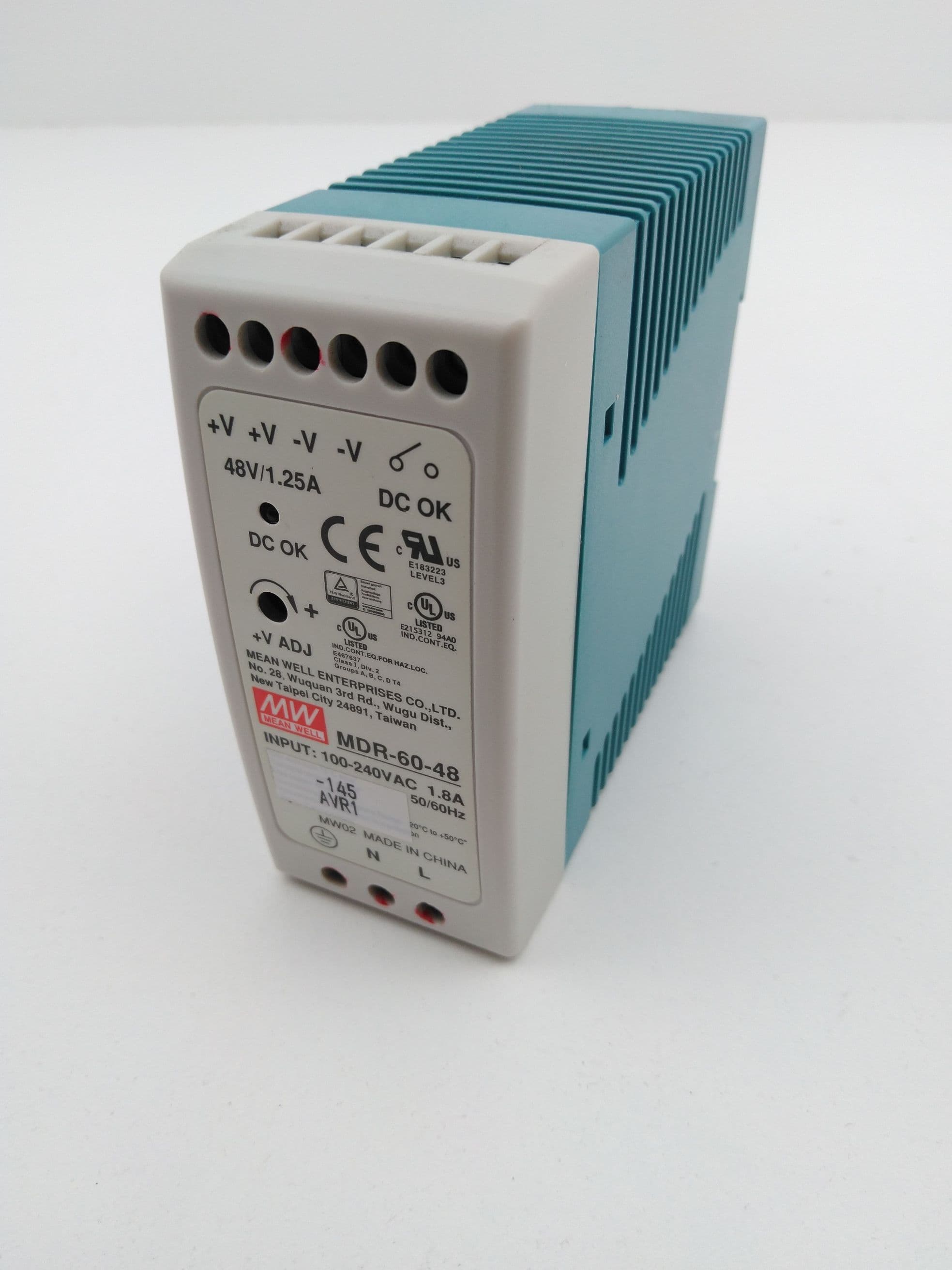 Mean Well MDR-60-48 Power Supply, Input 100-240VAC 1.8A, Output 48VDC 1.25A