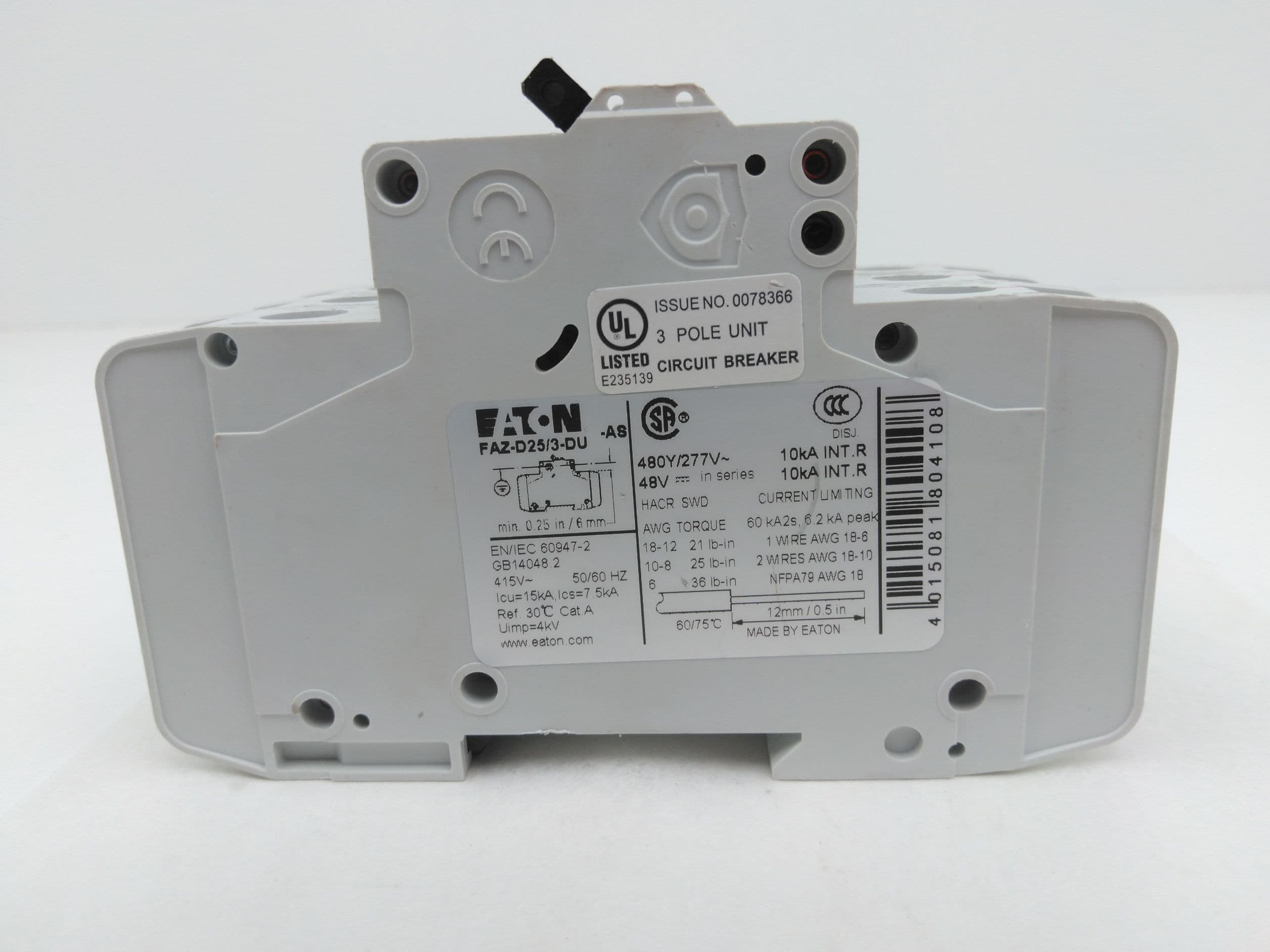 Eaton FAZ-D25/3-DU Circuit Breaker, 25Amp, 3 Pole
