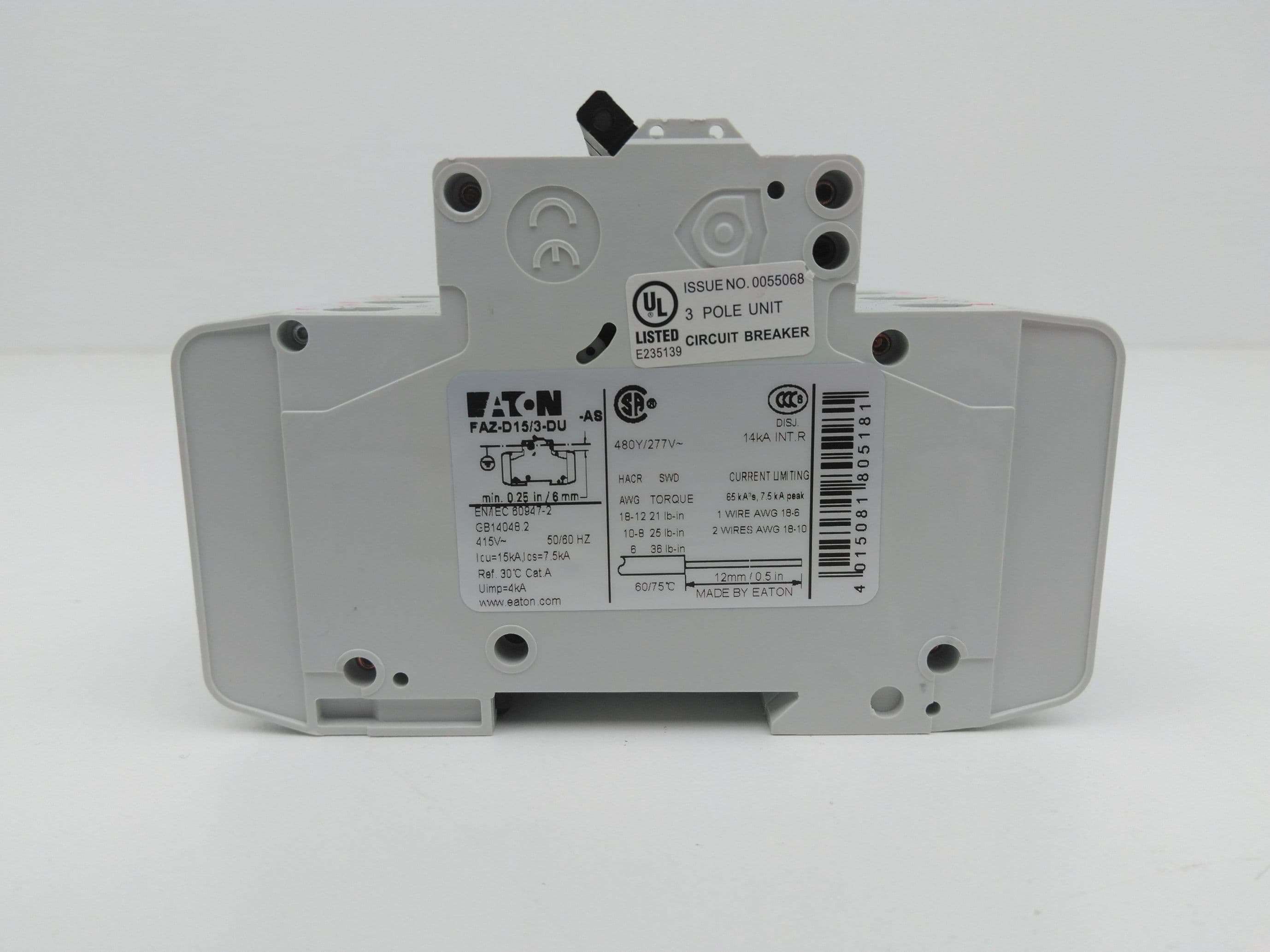 Eaton FAZ-D15/3-DU Circuit Breaker, 3 Pole, 15 Amp