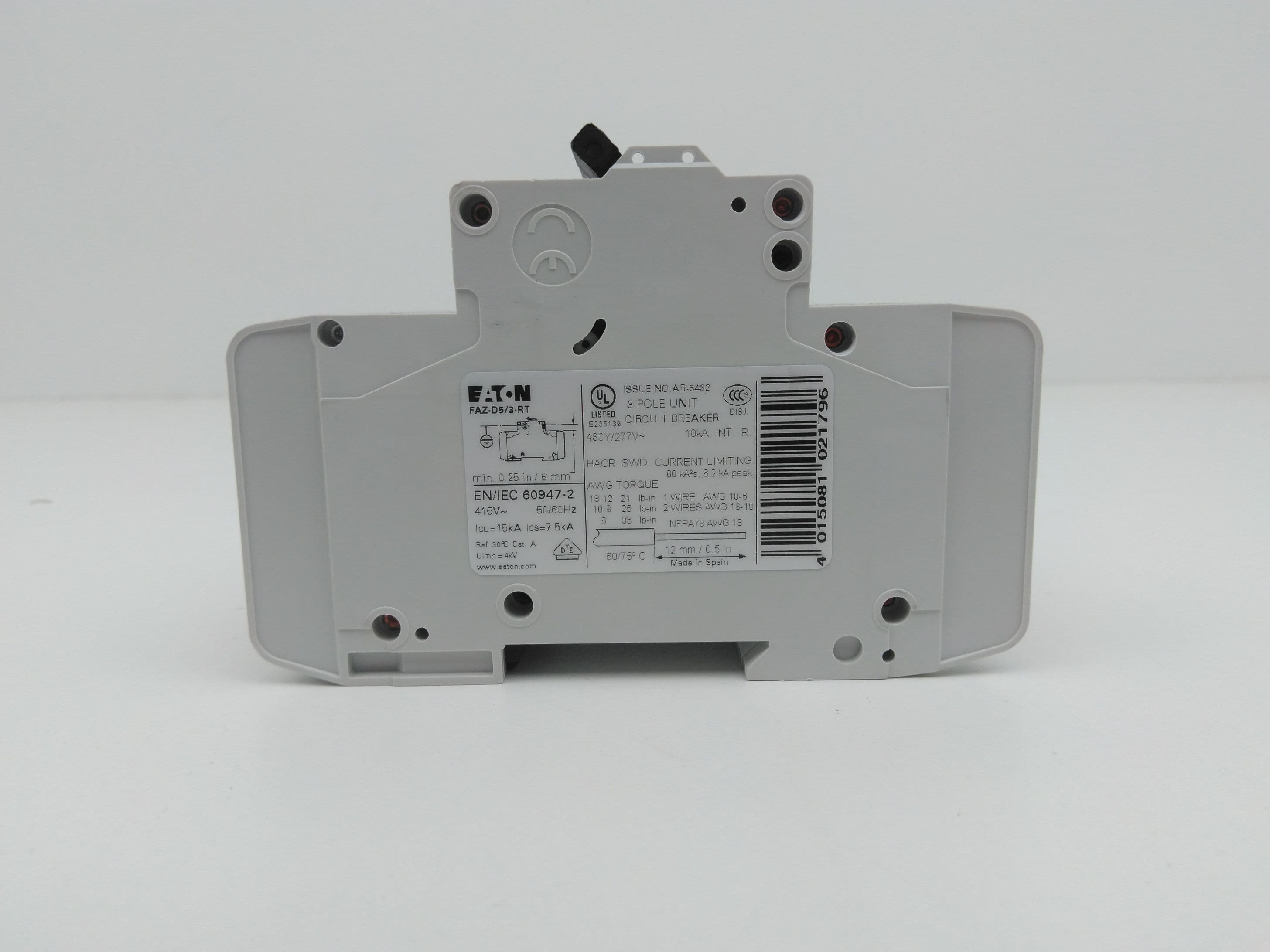 Eaton FAZ-D5/3-RT Circuit Breaker, 3 Pole, 5A