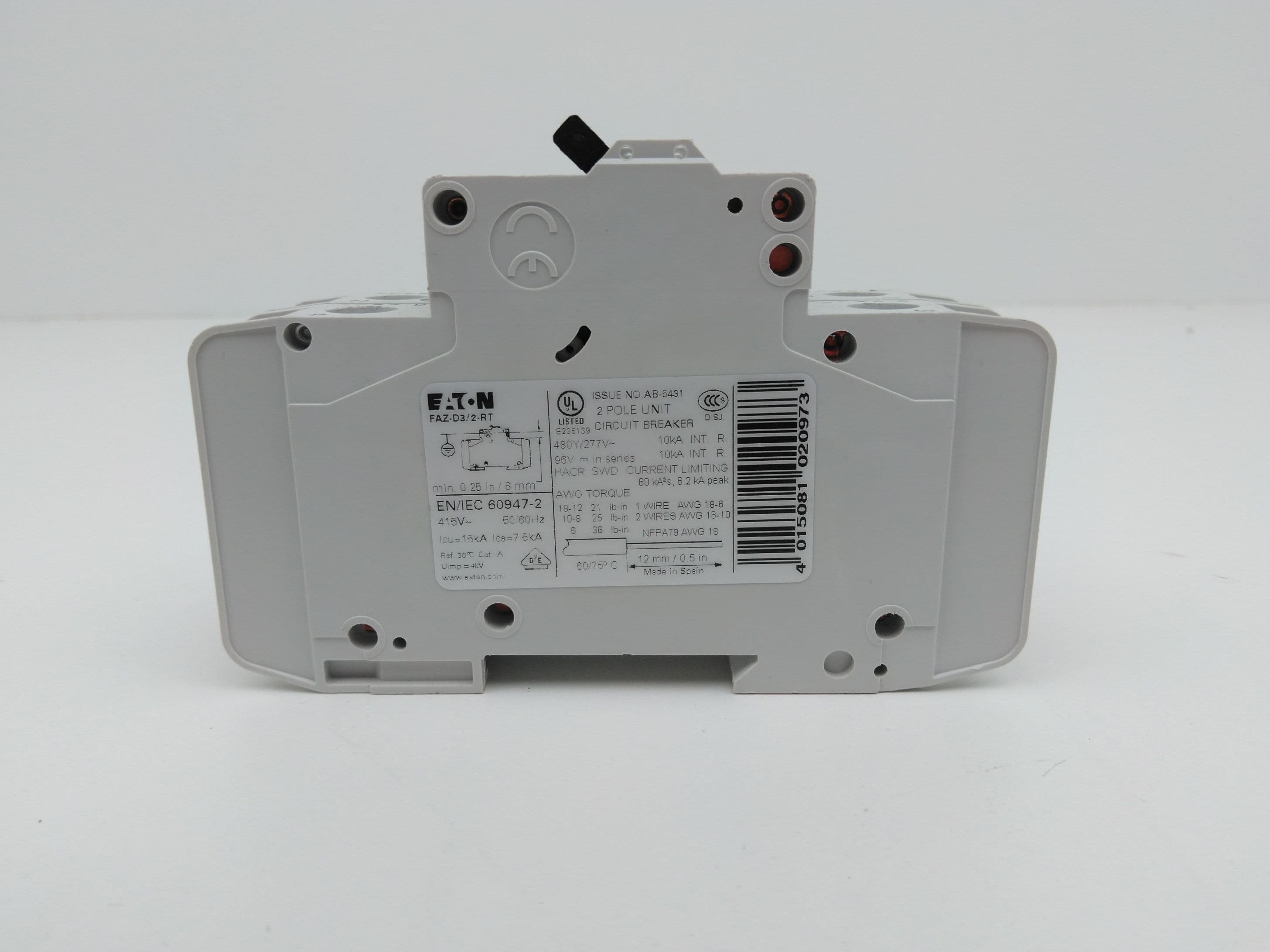 Eaton FAZ-D3/2-RT Circuit Breaker, 2 Pole, 3A