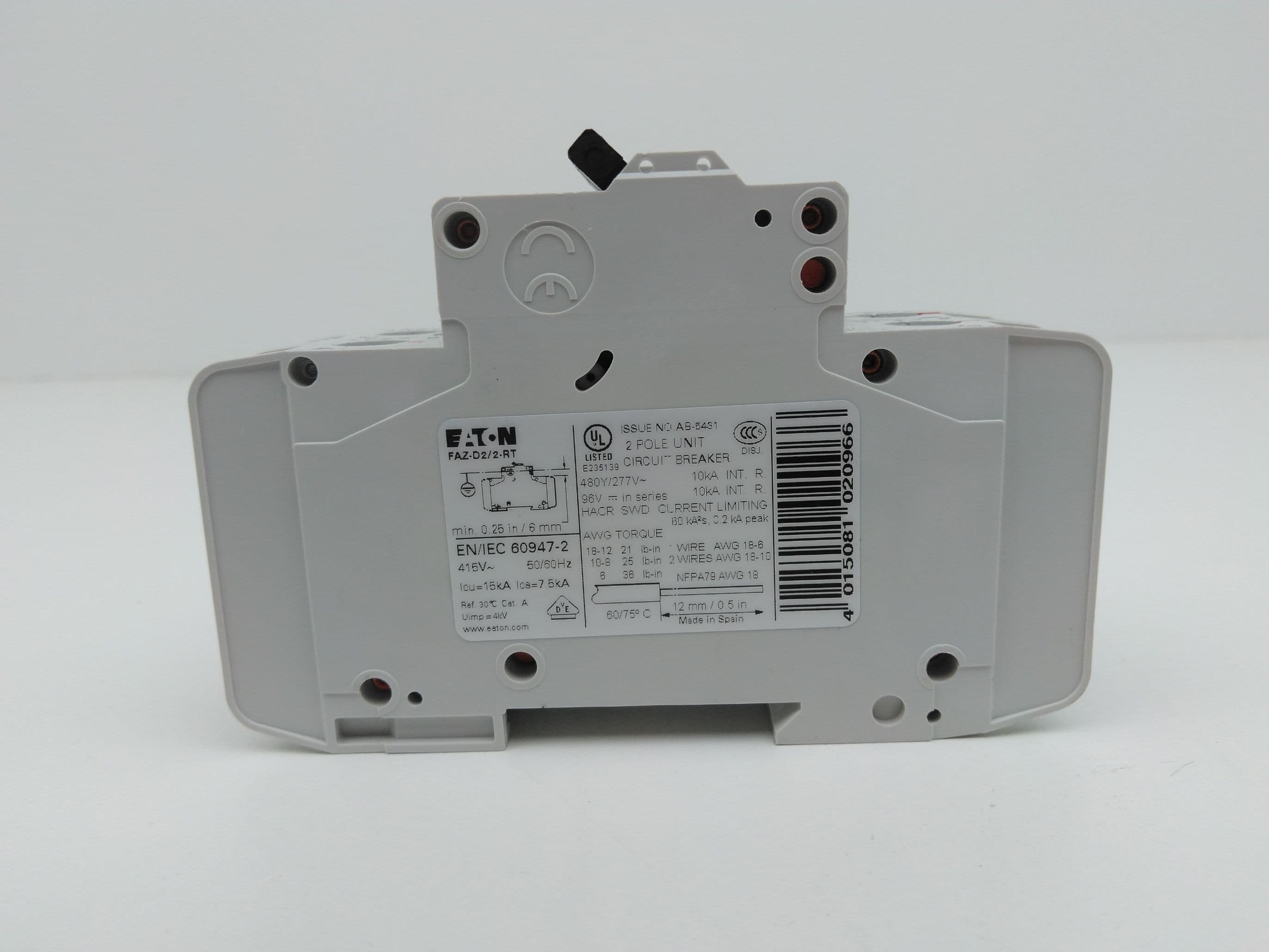 Eaton FAZ-D2/2-RT Circuit Breaker, 2A, 2 Pole