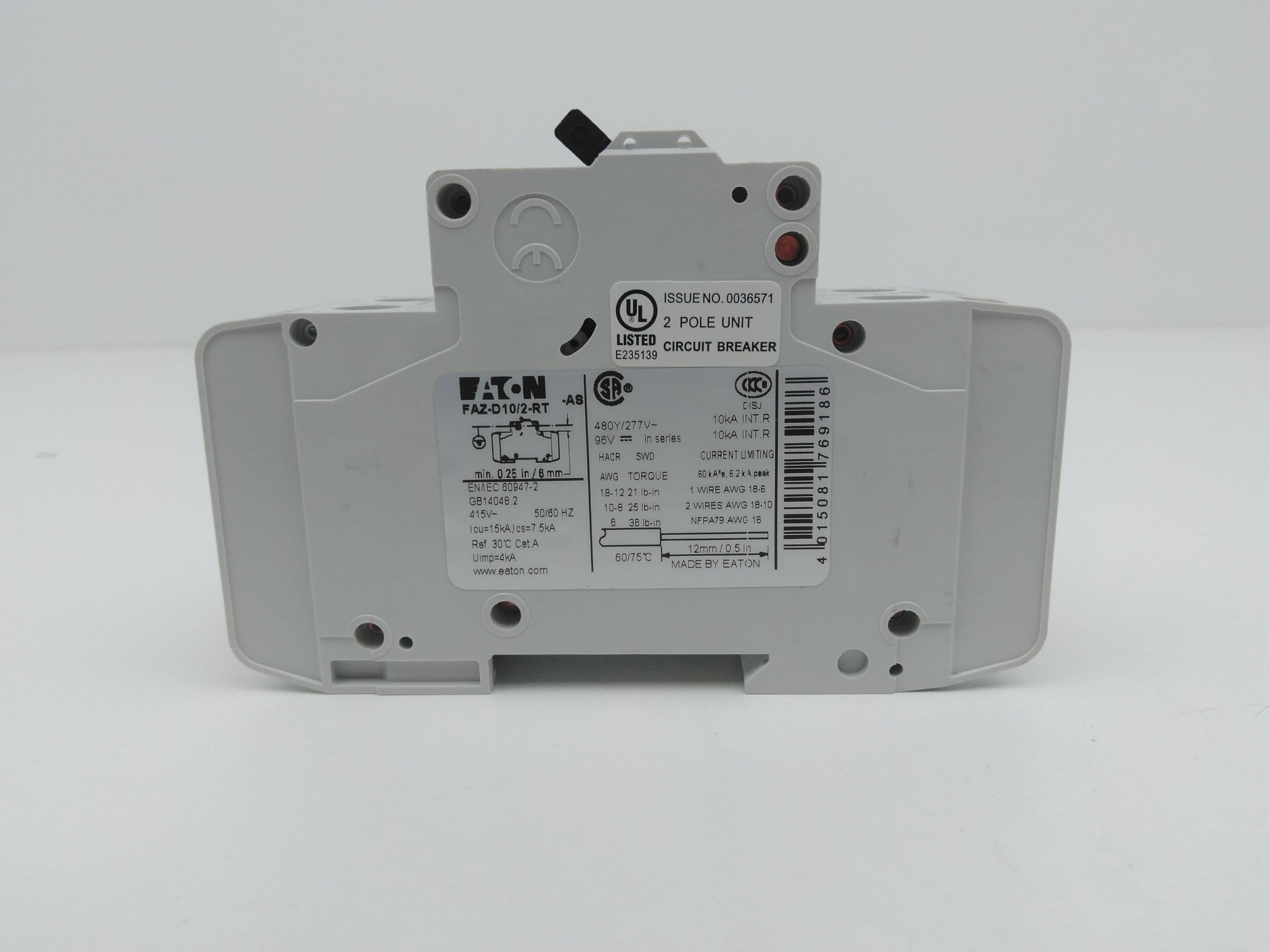 Eaton FAZ-D10/2-RT Circuit Breaker, 10A, 2 Pole, 480Y/277VAC