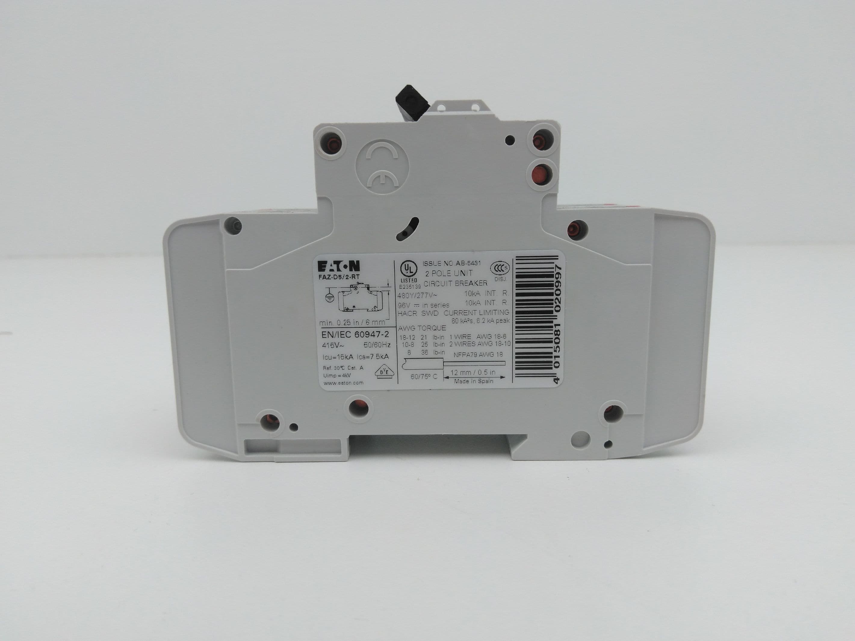 Eaton FAZ-D5/2-RT Circuit Breaker, 5A, 2 Pole