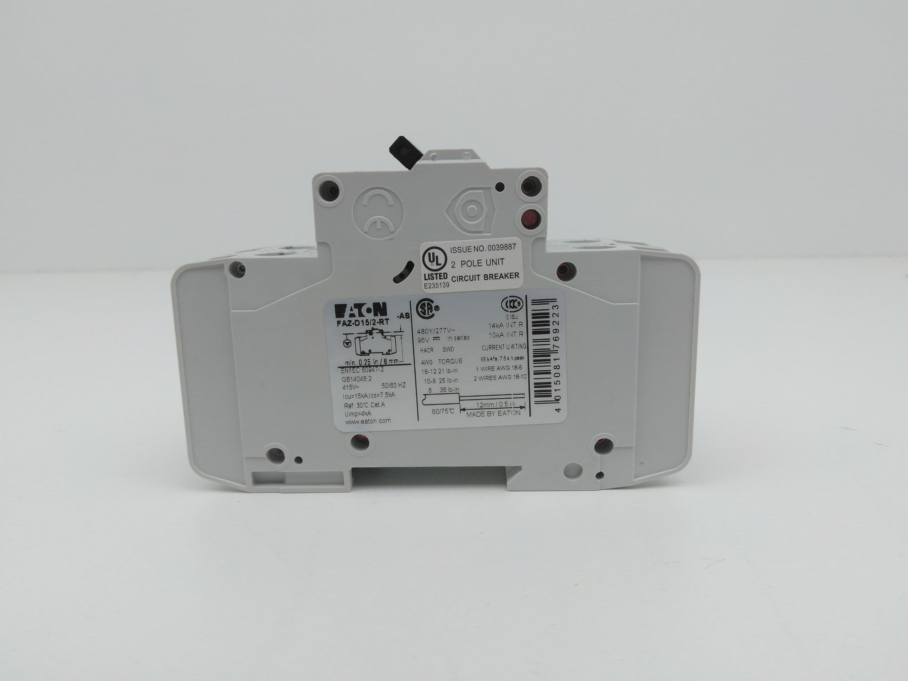 Eaton FAZ-D15/2-RT Circuit Breaker, 2 Pole, 15 Amp
