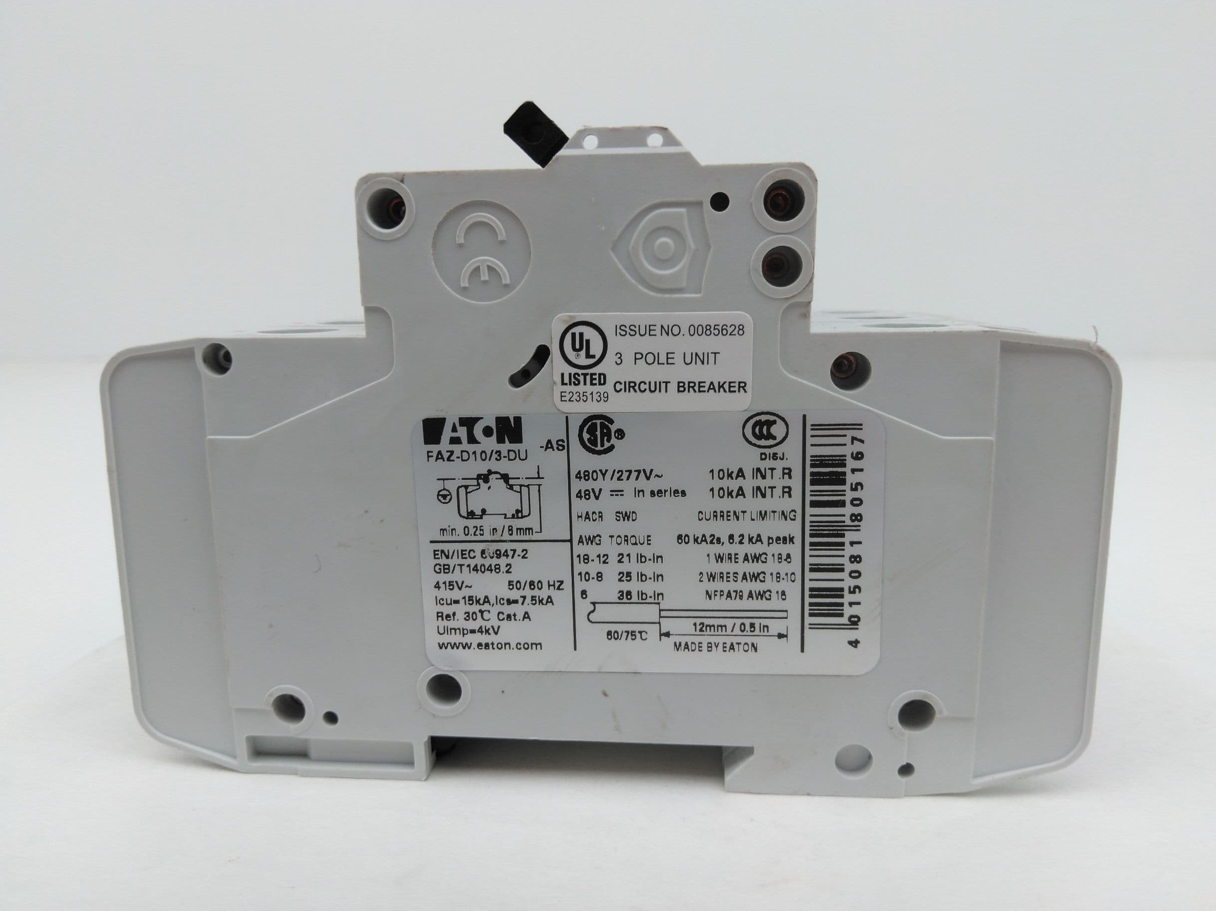 Eaton FAZ-D10/3-DU Circuit Breaker, 3 Pole, 10A