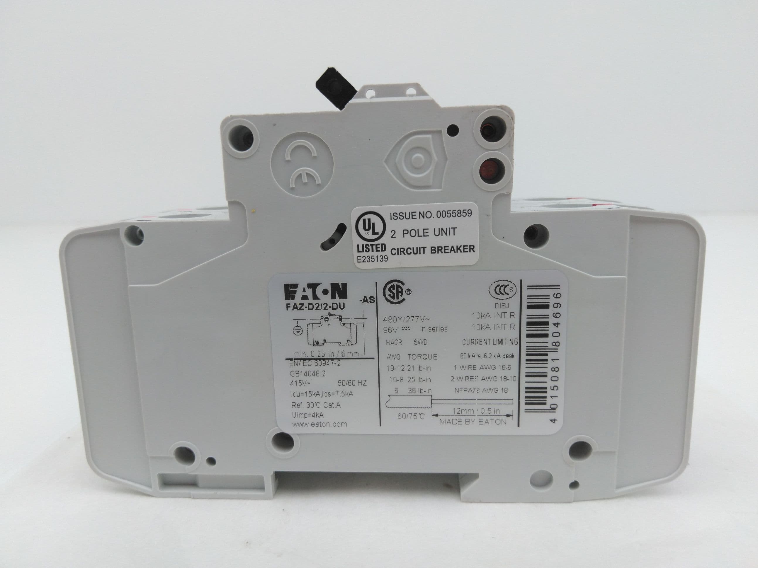 Eaton FAZ-D2/2-DU Circuit Breaker, 2A, 2 Pole